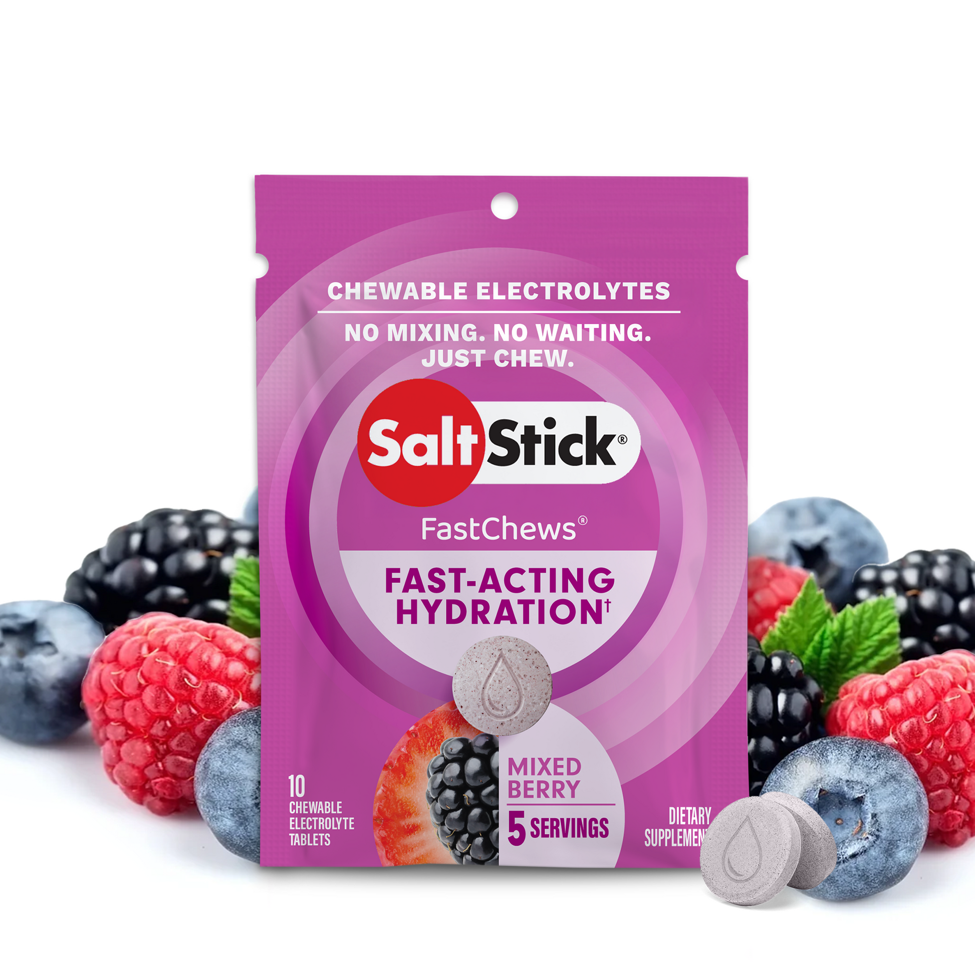 SaltStick FastChews Chewable Electrolyte Tablets Mixed Berry Packet of 10