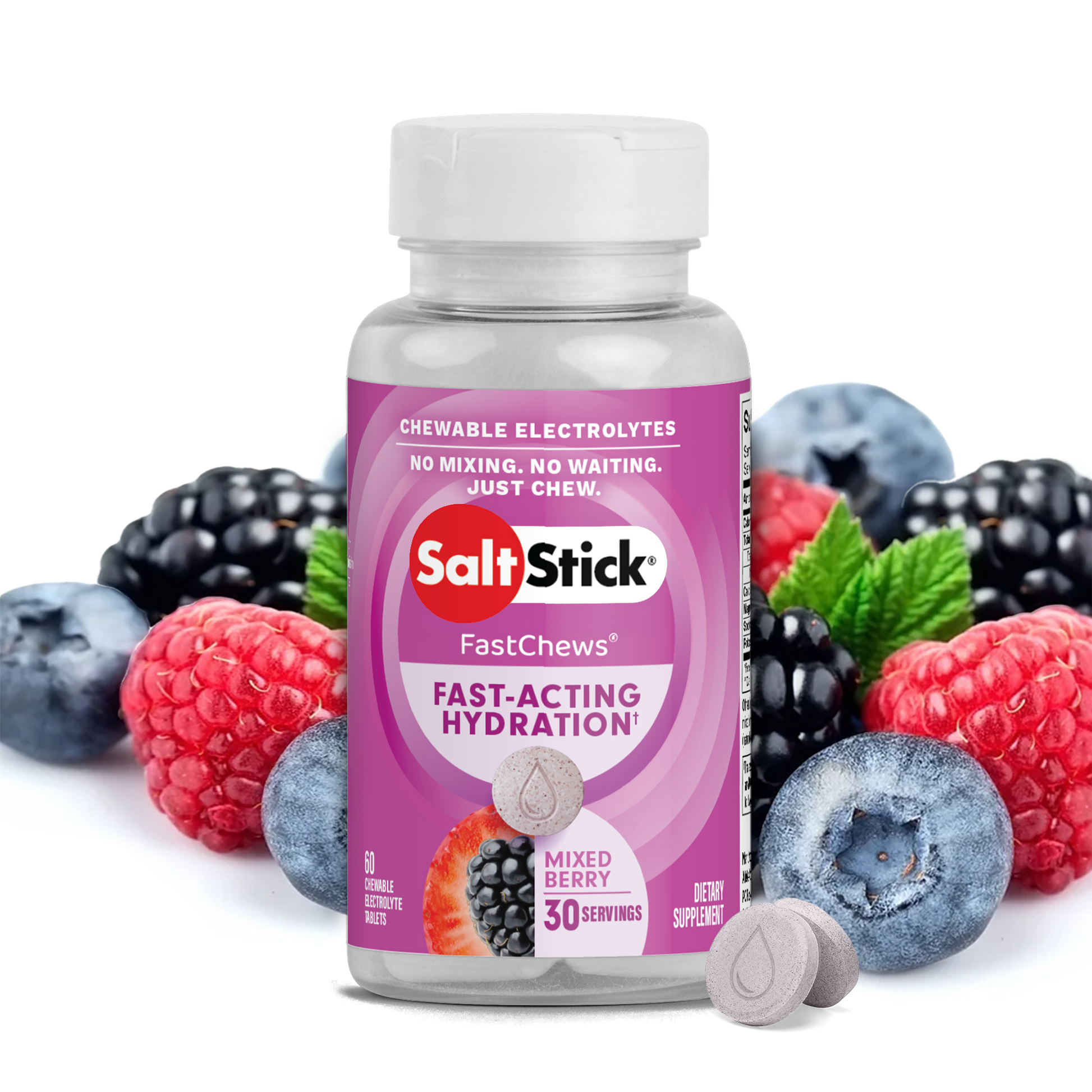 SaltStick FastChews Chewable Electrolyte Tablets Mixed Berry Bottle of 60