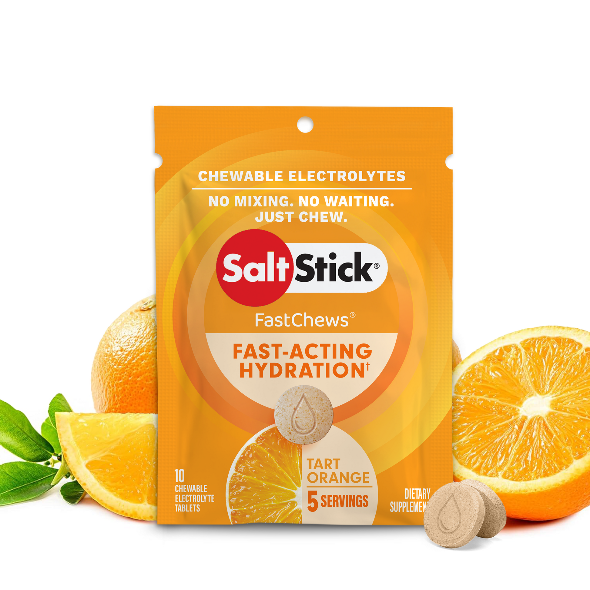 SaltStick FastChews Chewable Electrolyte Tablets Tart Orange Packet of 10