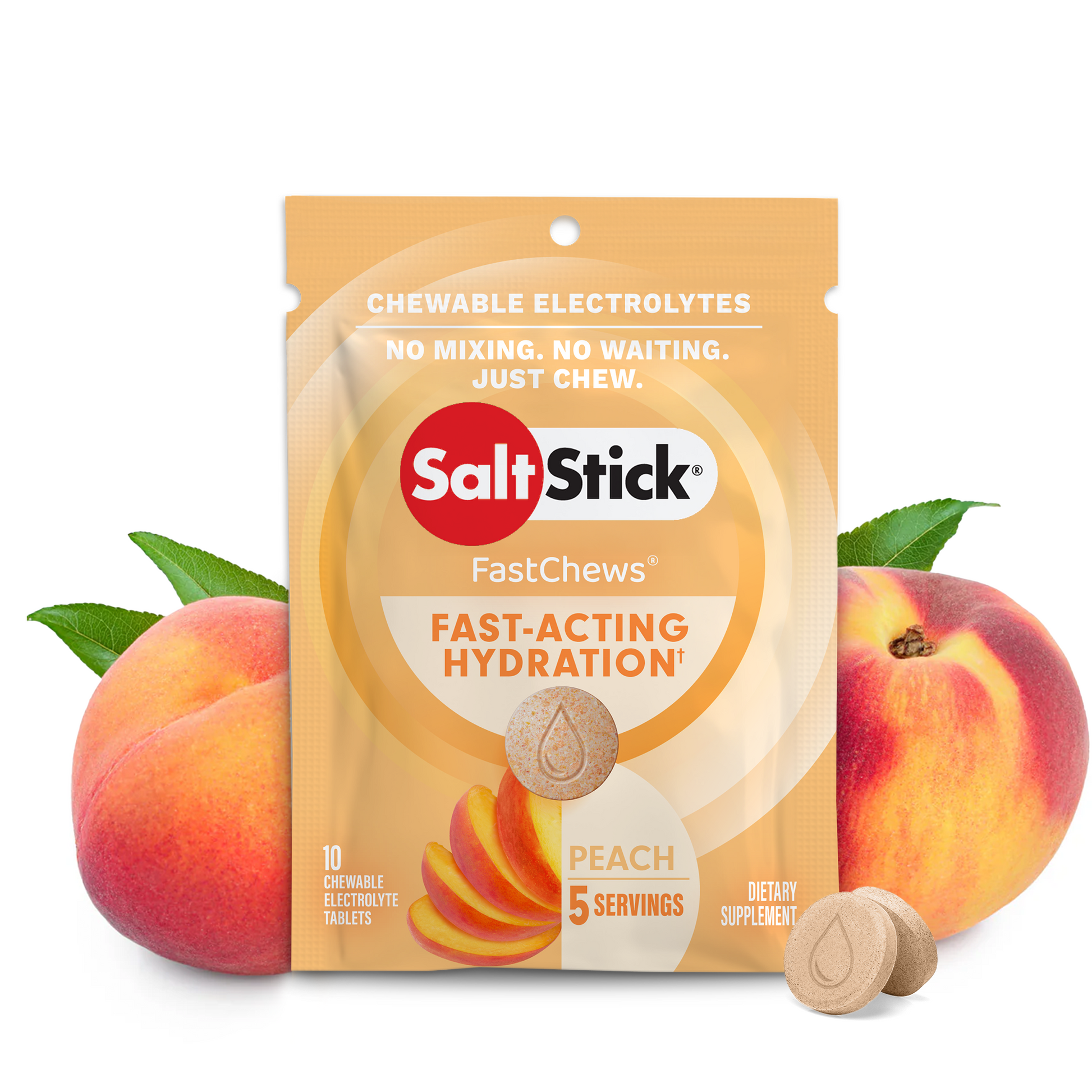 SaltStick FastChews Chewable Electrolyte Tablets Peach Packet of 10