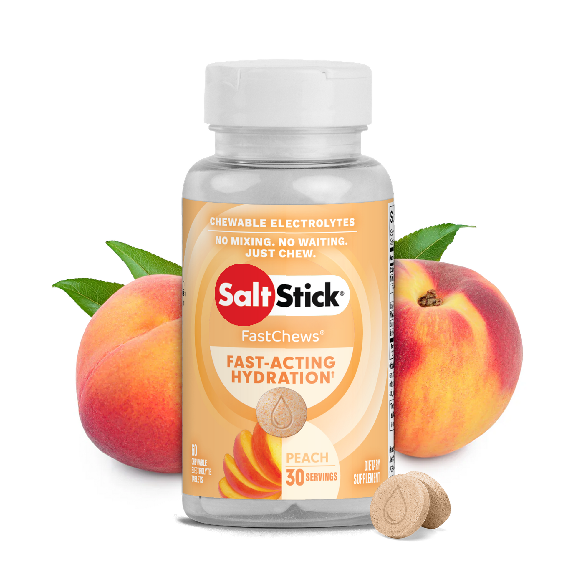 SaltStick FastChews Chewable Electrolyte Tablets Peach Bottle of 60