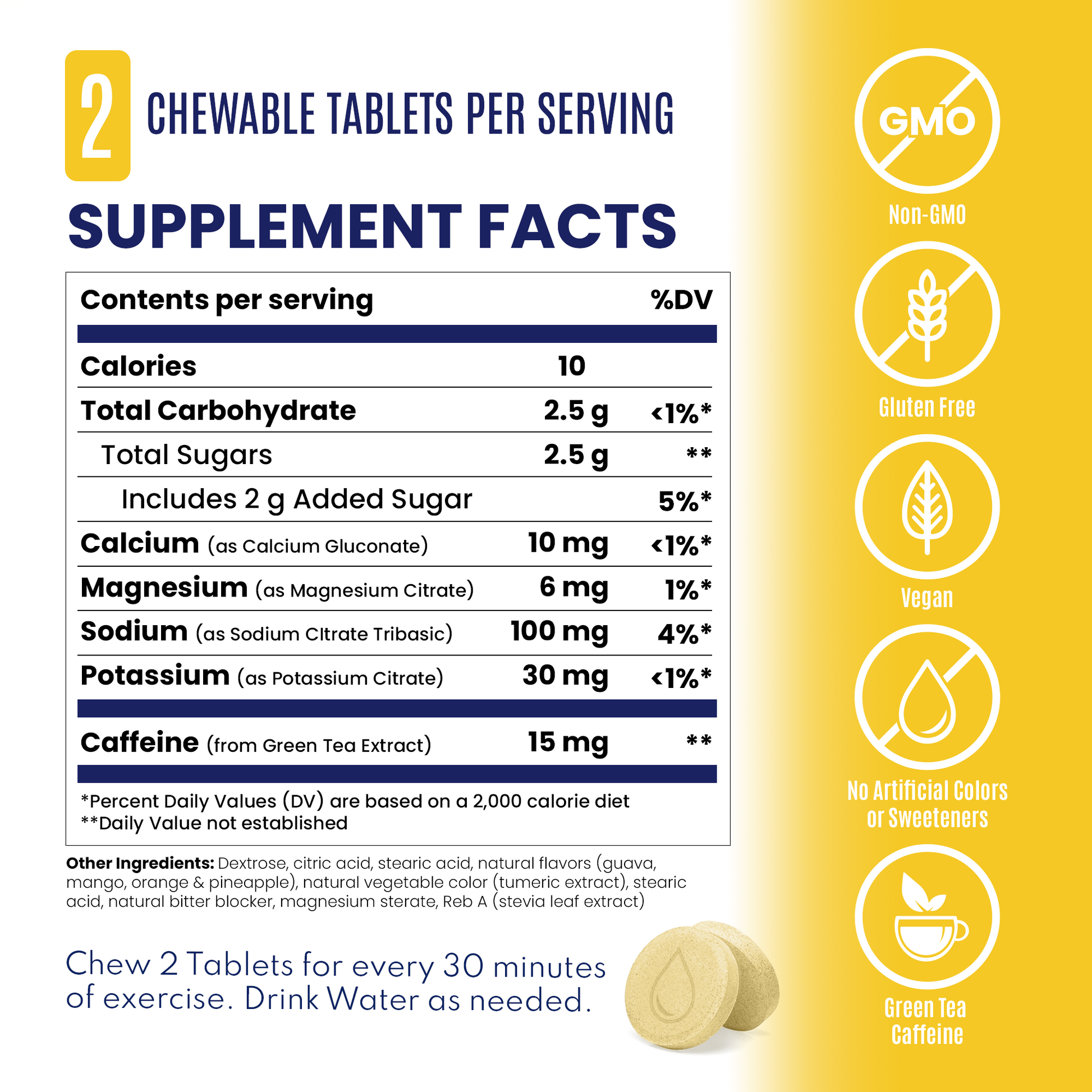 Supplement facts panel for Tropical Twist