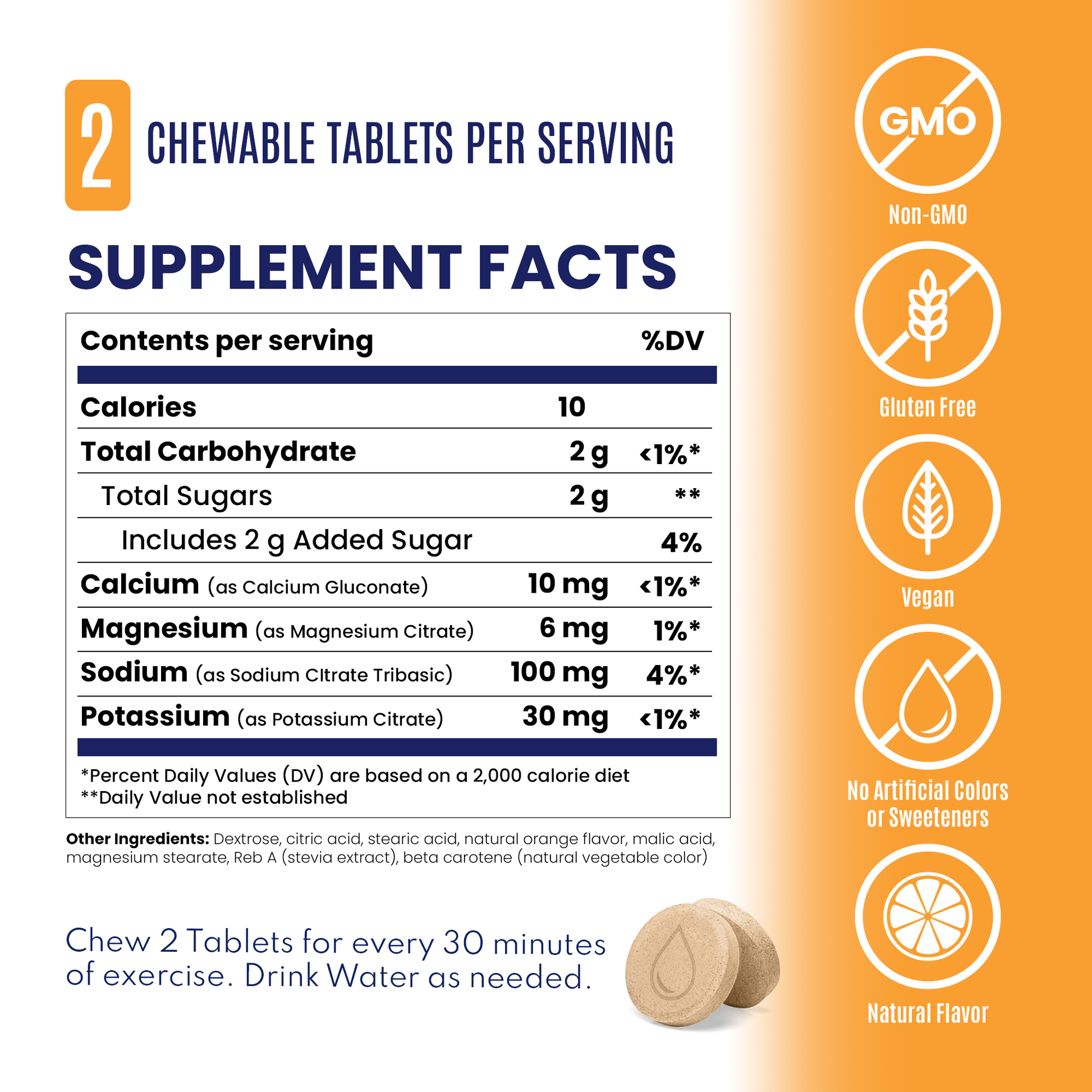 orange fastchews supplement facts panel