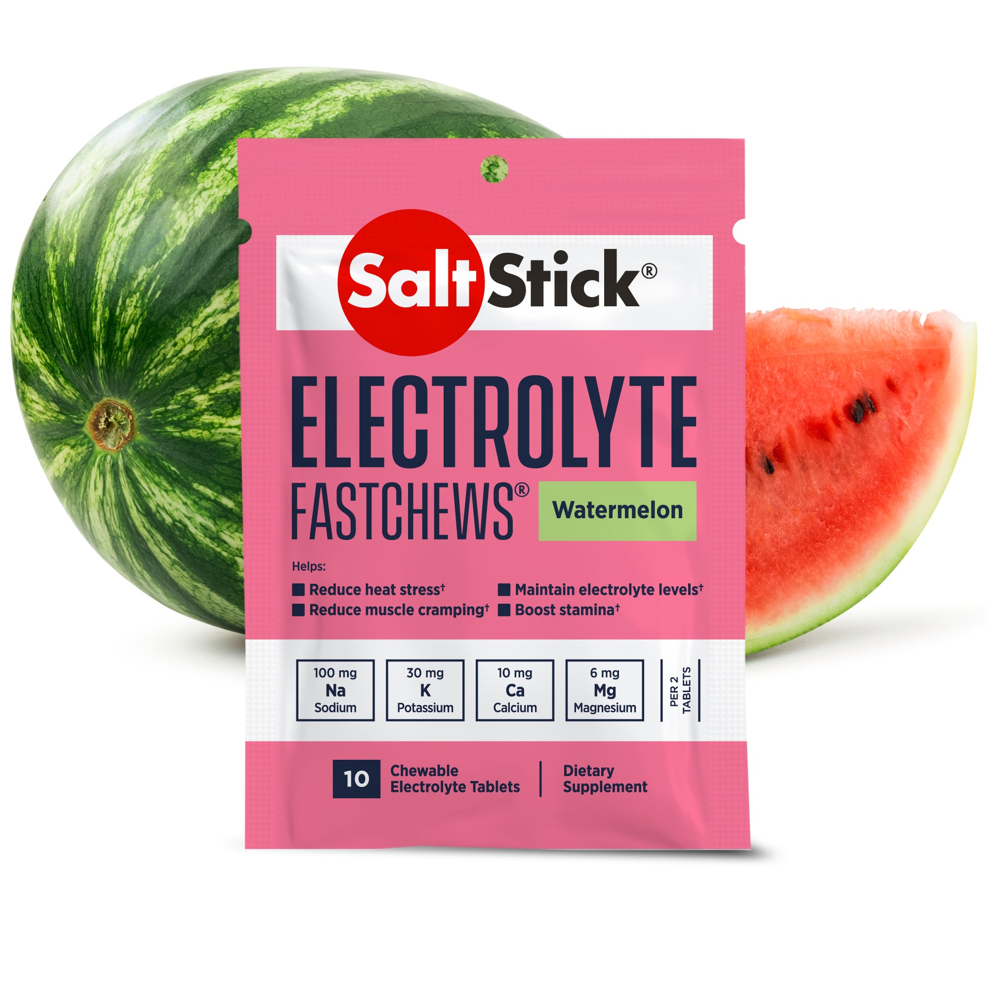 SaltStick FastChews Chewable Electrolyte Tablets Watermelon Packet of 10