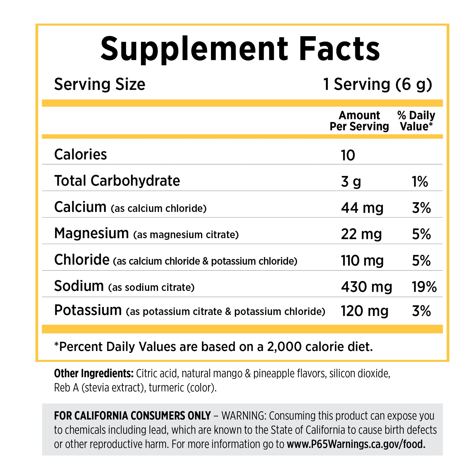 SaltStick DrinkMix Tropical Mango Supplement Facts Panel