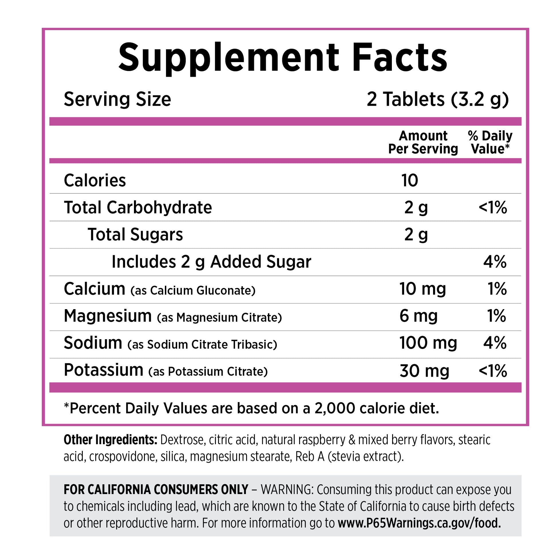 Mixed Berry FastChews Supplement Facts