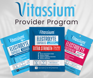 Photo with the heading Vitassium Provider Program with a Vitassium Capsules, a Vitassium Extra Strength and a Vitassium Fruit Punch FastChews packet underneath.