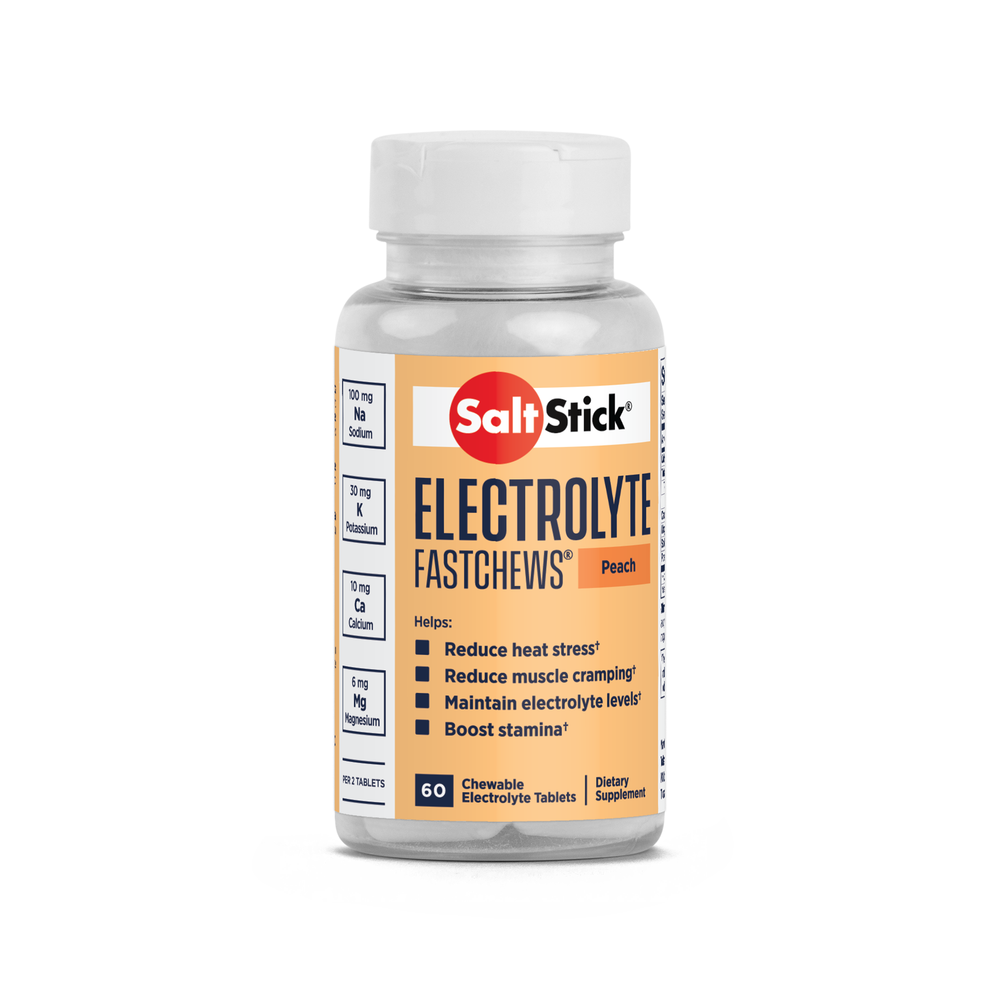 SaltStick FastChews Chewable Electrolyte Tablets Peach Bottle of 60