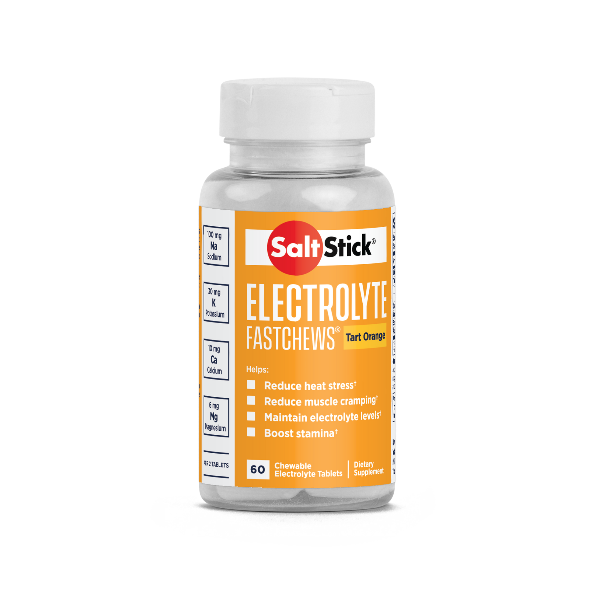 SaltStick FastChews Chewable Electrolyte Tablets Tart Orange Bottle of 60