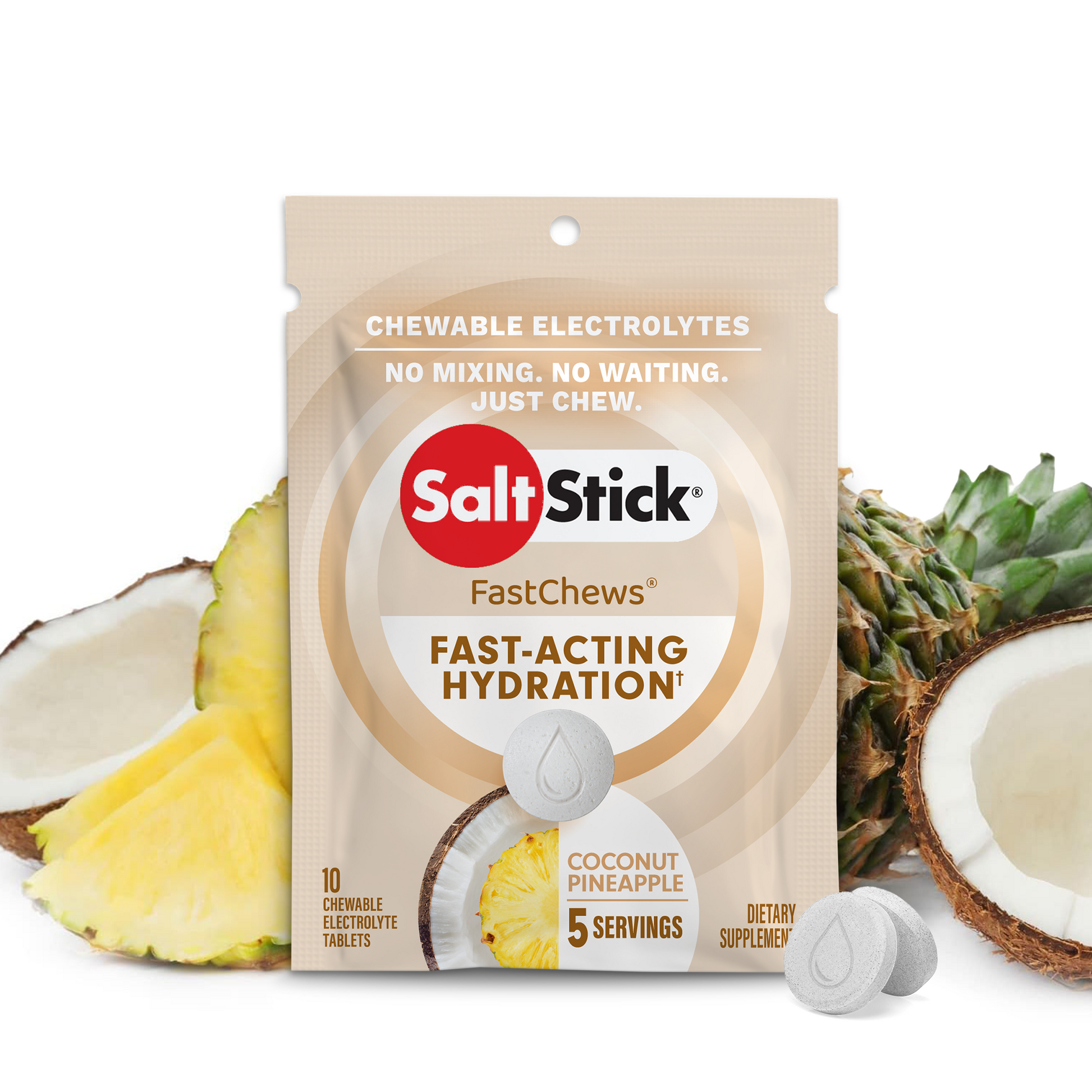 SaltStick FastChews Chewable Electrolyte Tablets Coconut Pineapple Packet of 10