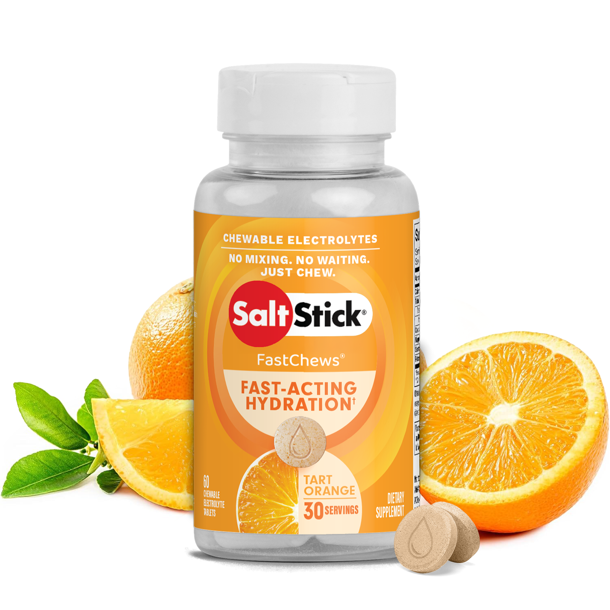 SaltStick FastChews Chewable Electrolyte Tablets Tart Orange Bottle of 60