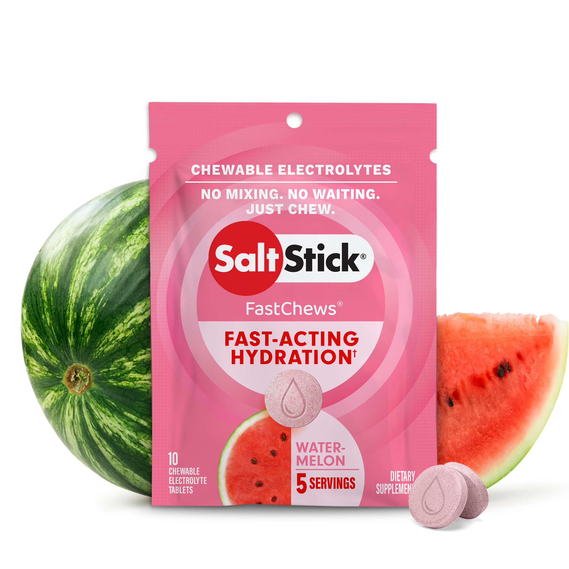 SaltStick FastChews Chewable Electrolyte Tablets Watermelon Packet of 10