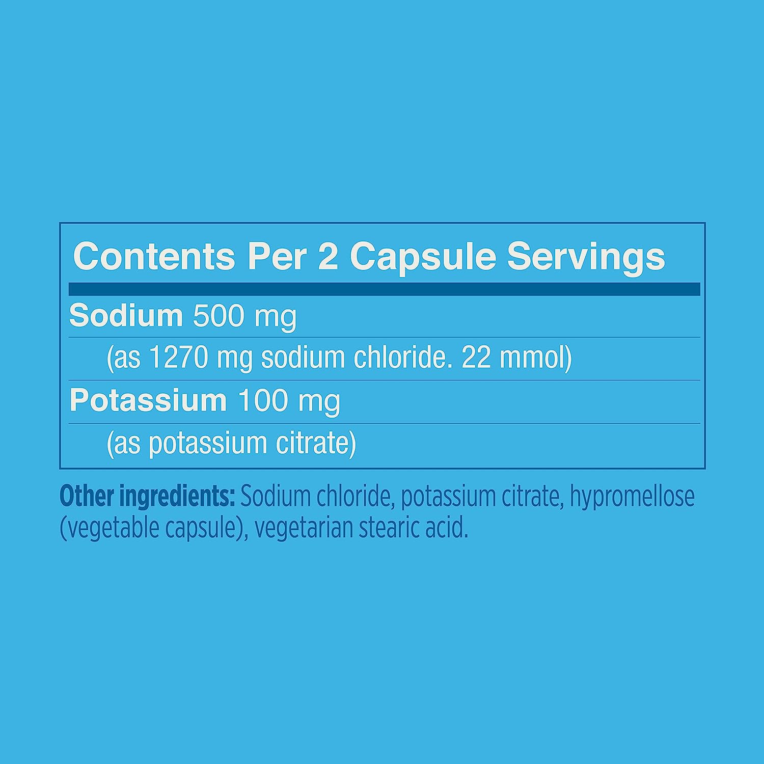 Vitassium Capsules Ingredient panel. Other ingredients: Sodium chloride, potassium citrate, hypromellose (vegetable capsule), vegetarian stearic acid.