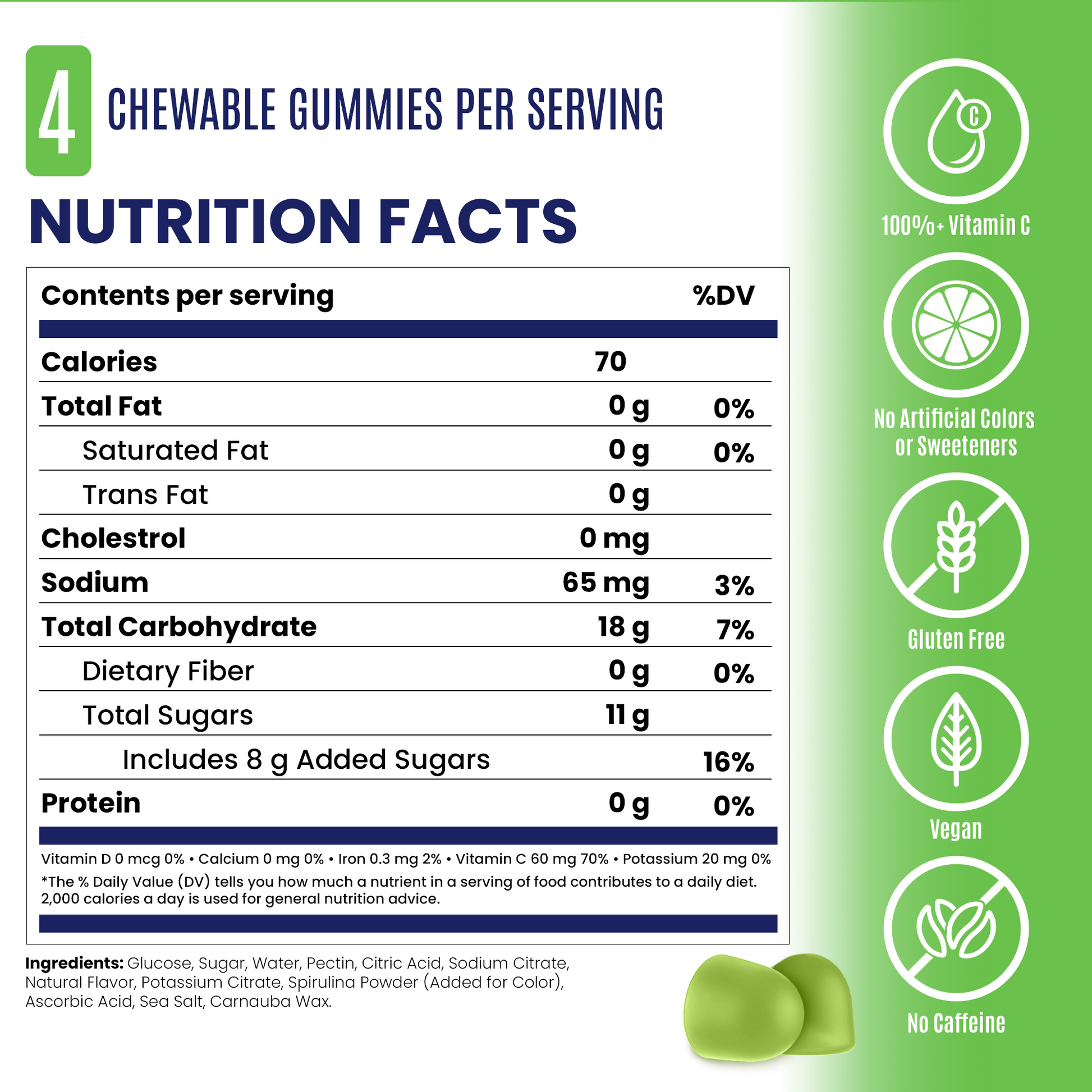 green apple energy gummies nutrition facts panel