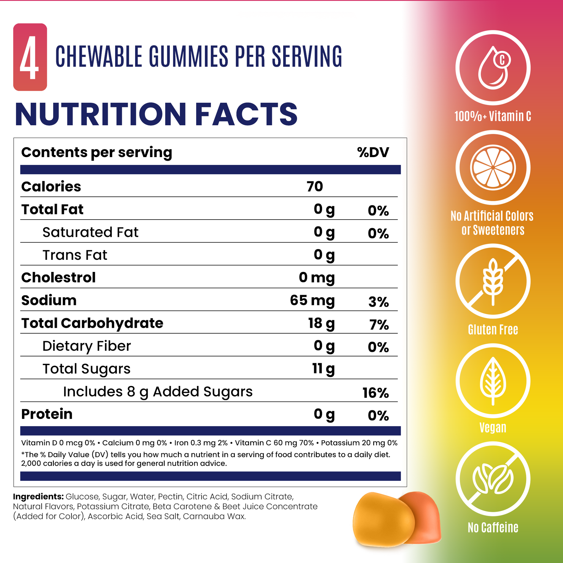 saltstick energy gummies orange, mango, guava - nutrition facts panel