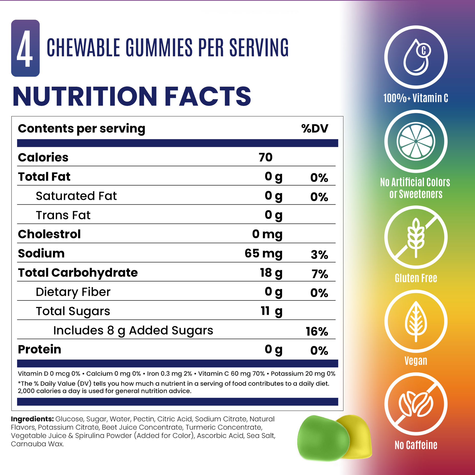 saltstick energy gummies rainbow blast - nutrition facts panel