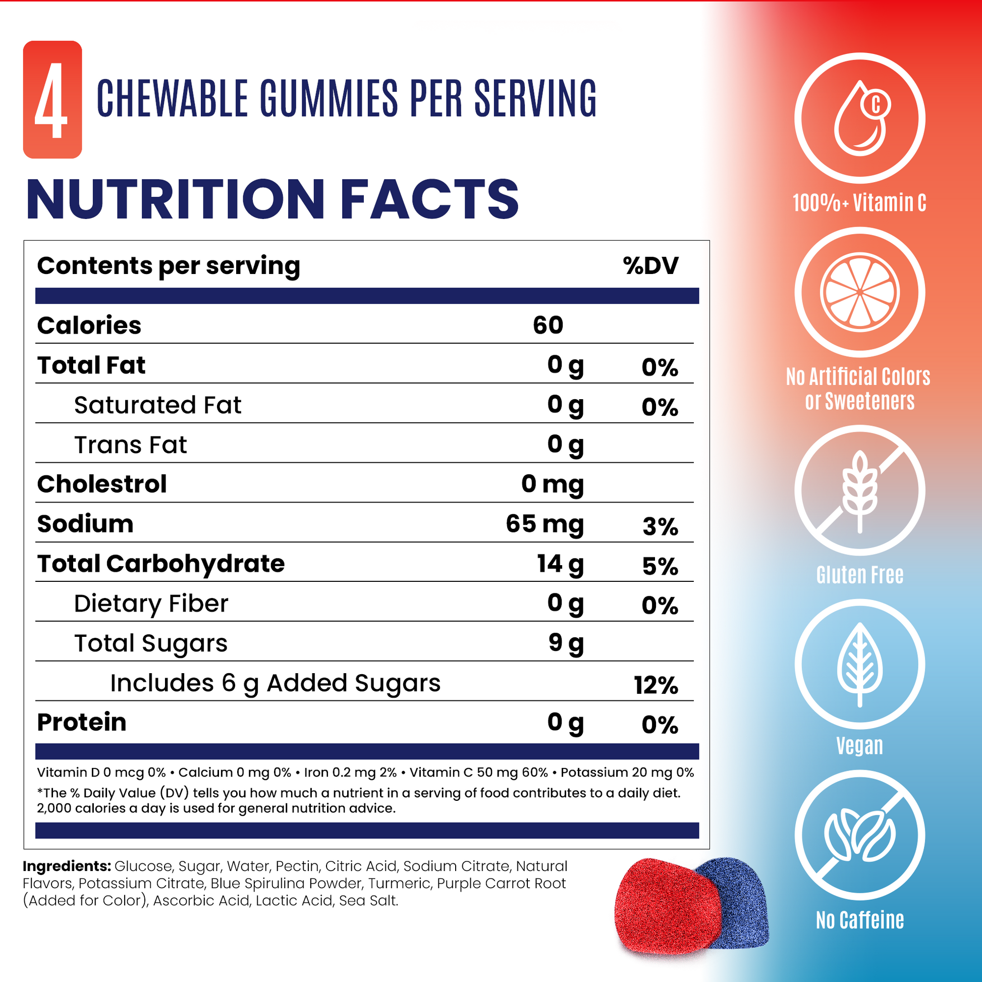 saltstick energy gummies sour pop rocket - nutrition facts panel
