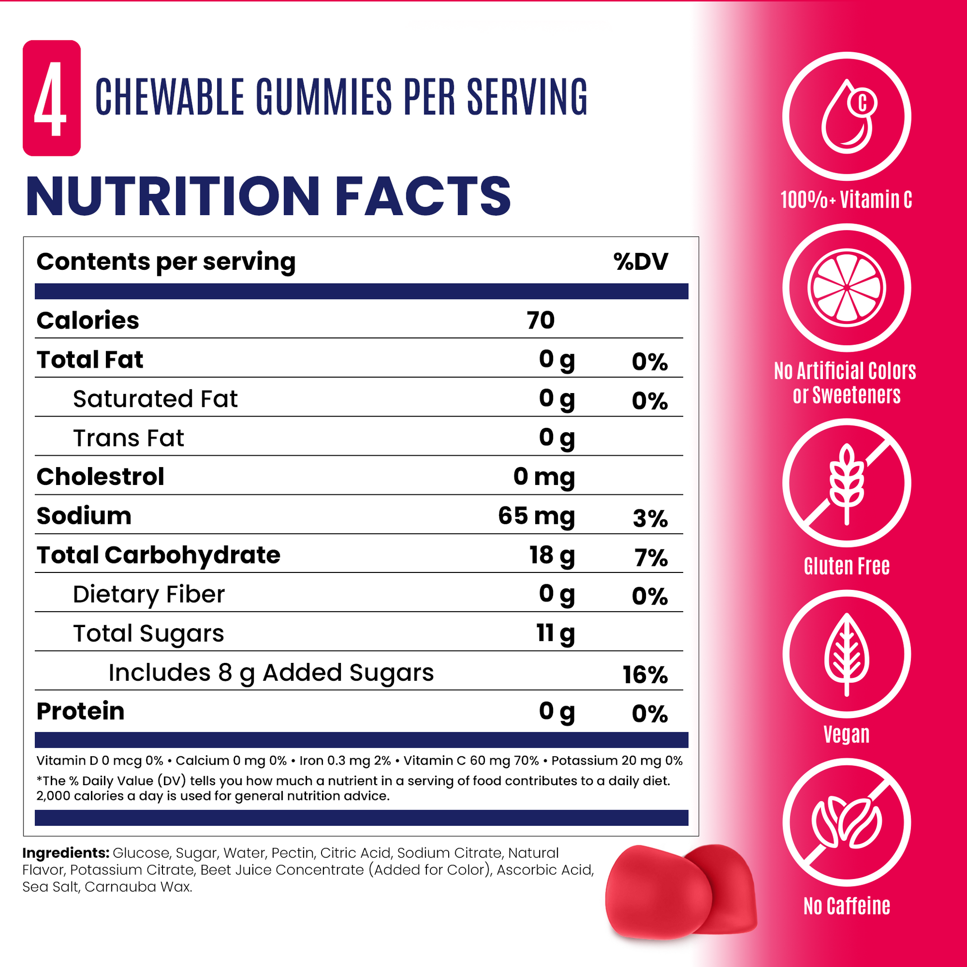Nutrition Facts Panel Strawberry Energy Gummies