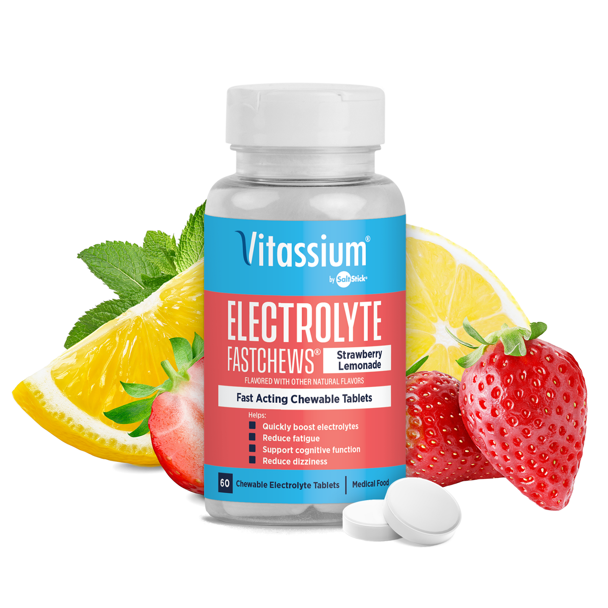 A 60ct bottle of Vitassium Strawberry Lemonade FastChews.