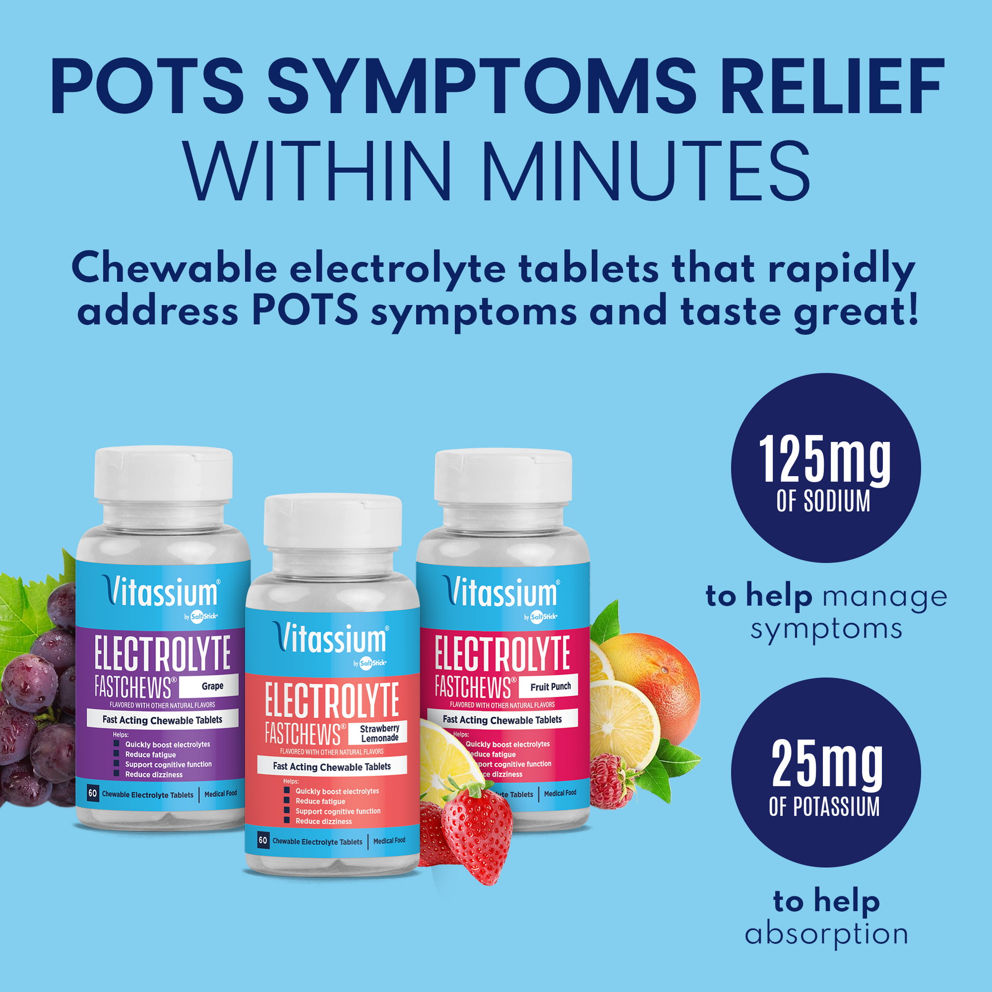 Vitassium FastChews sodium and potassium amounts for POTS symptom relief