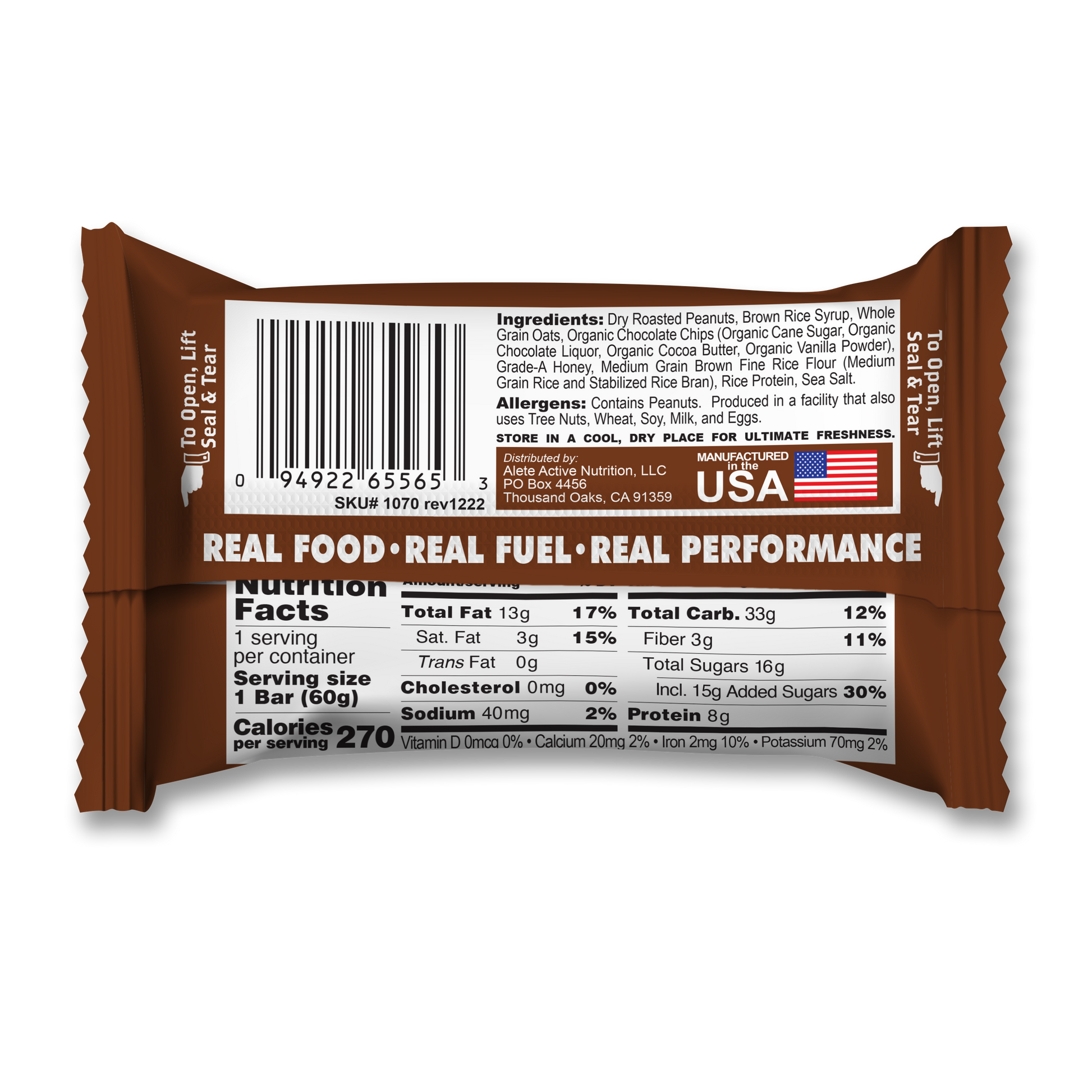Peanut Butter Chocolate Chip Energy Bar Back of Pack