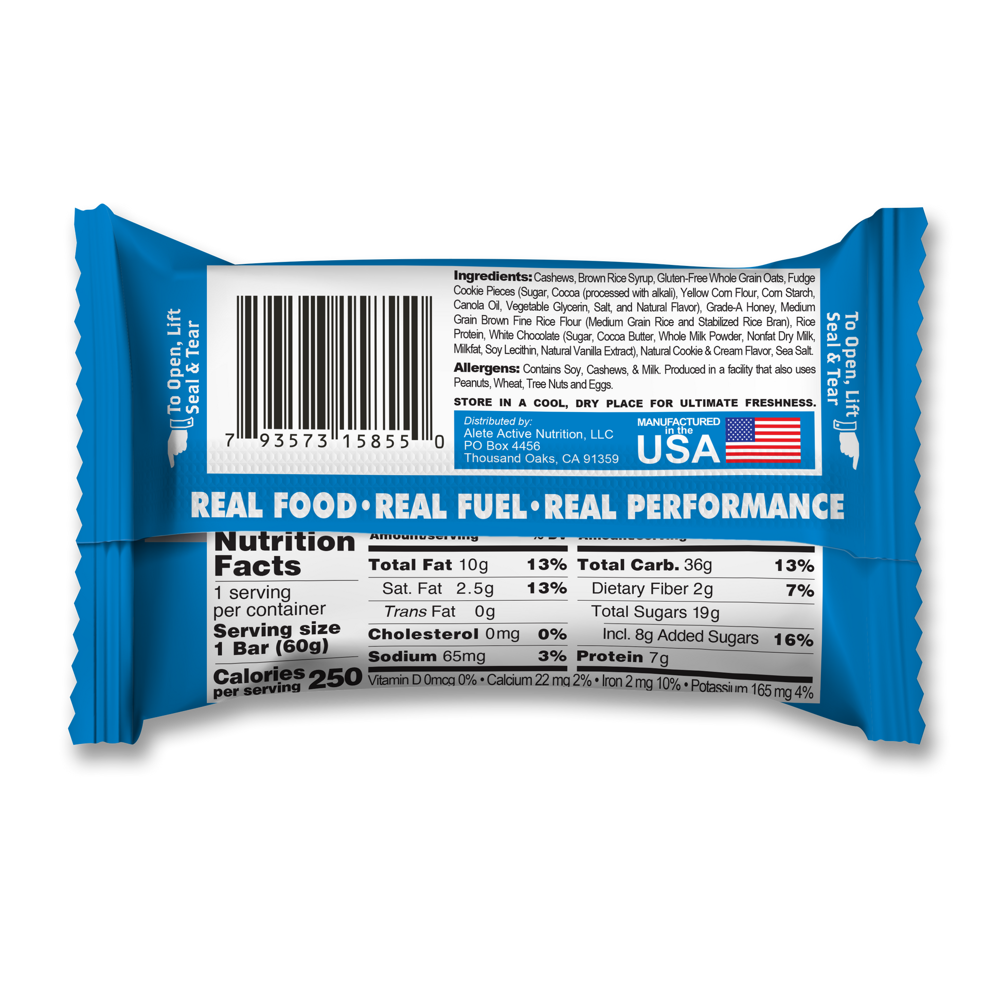 Cookies and Cream Energy Bar back of packet