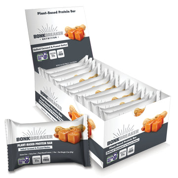 Salted Caramel & Peanut Butter Plant Based Protein Bar outside 12ct box