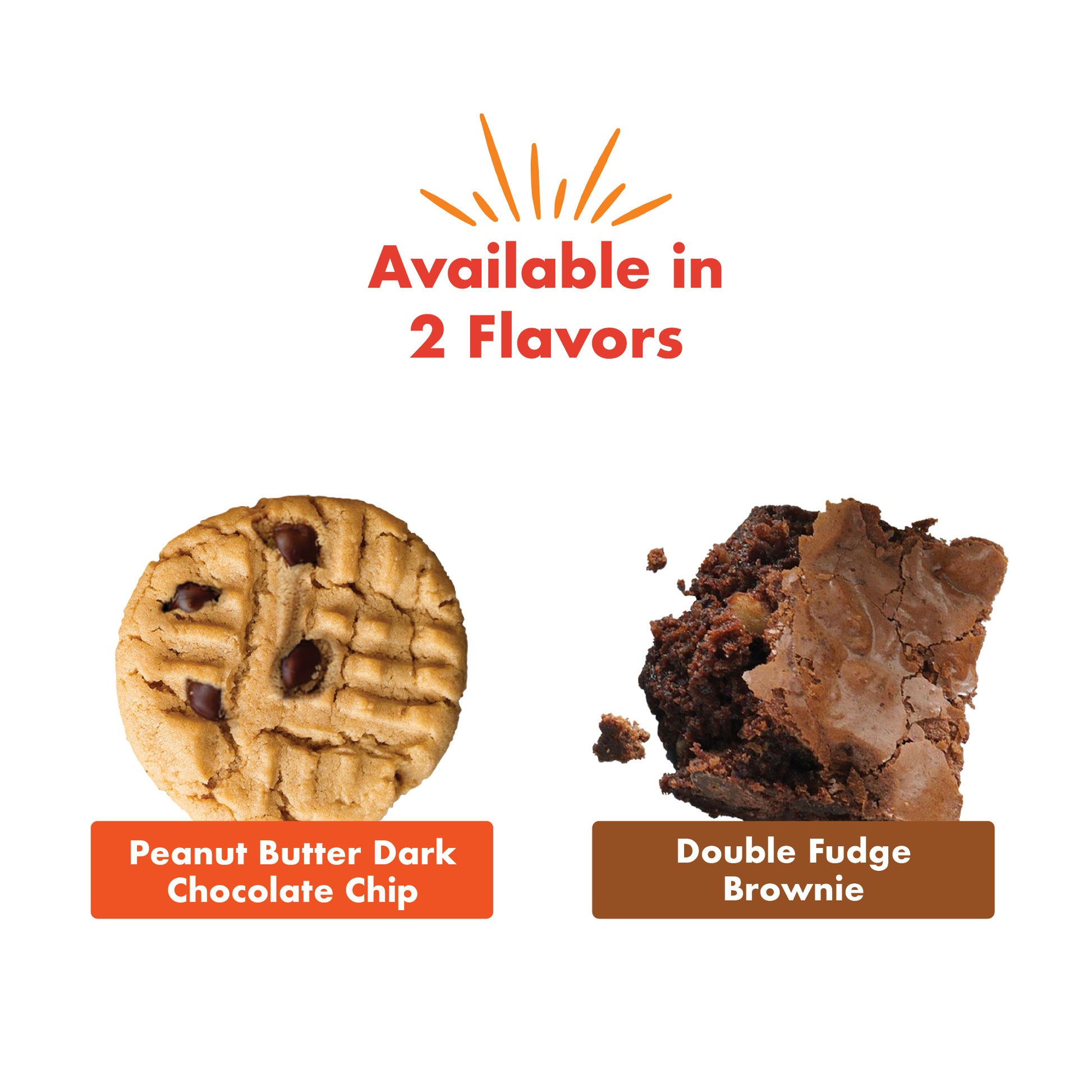 Collagen Protein Bars are available in 2 flavors: Peanut Butter Dark Chocolate Chip and Double Fudge Brownie.