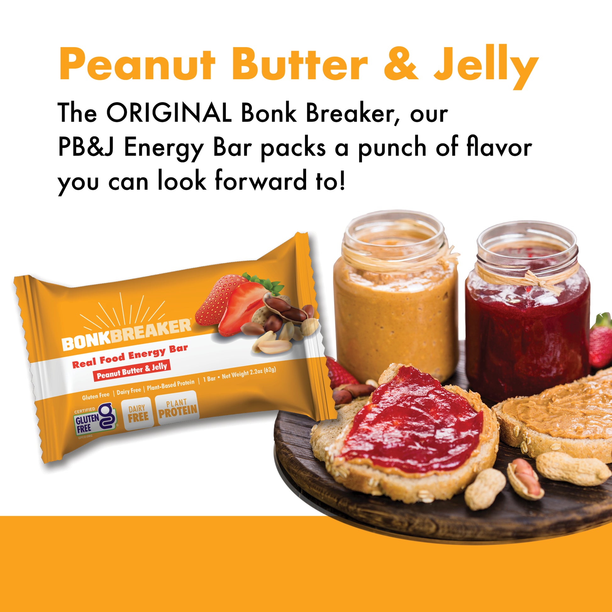 Peanut Butter & Jelly - The ORIGINAL Bonk Breaker, our PB&J Energy Bar packs a bunch of flavor you can look forward to.