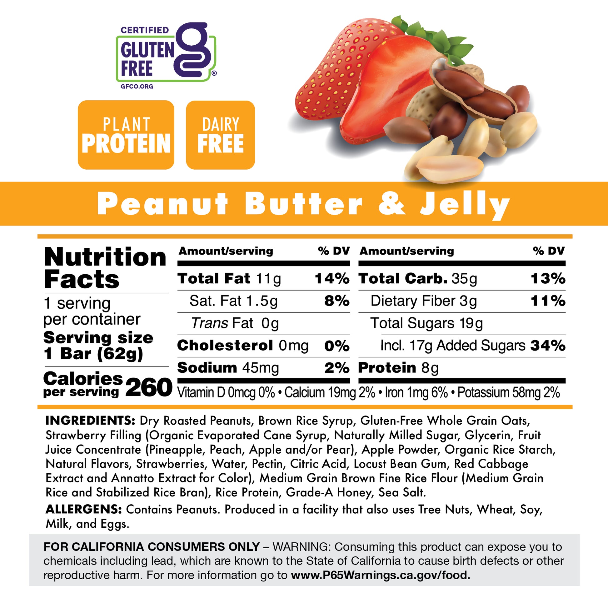 Peanut Butter & Jelly Energy Bar Nutrition Facts