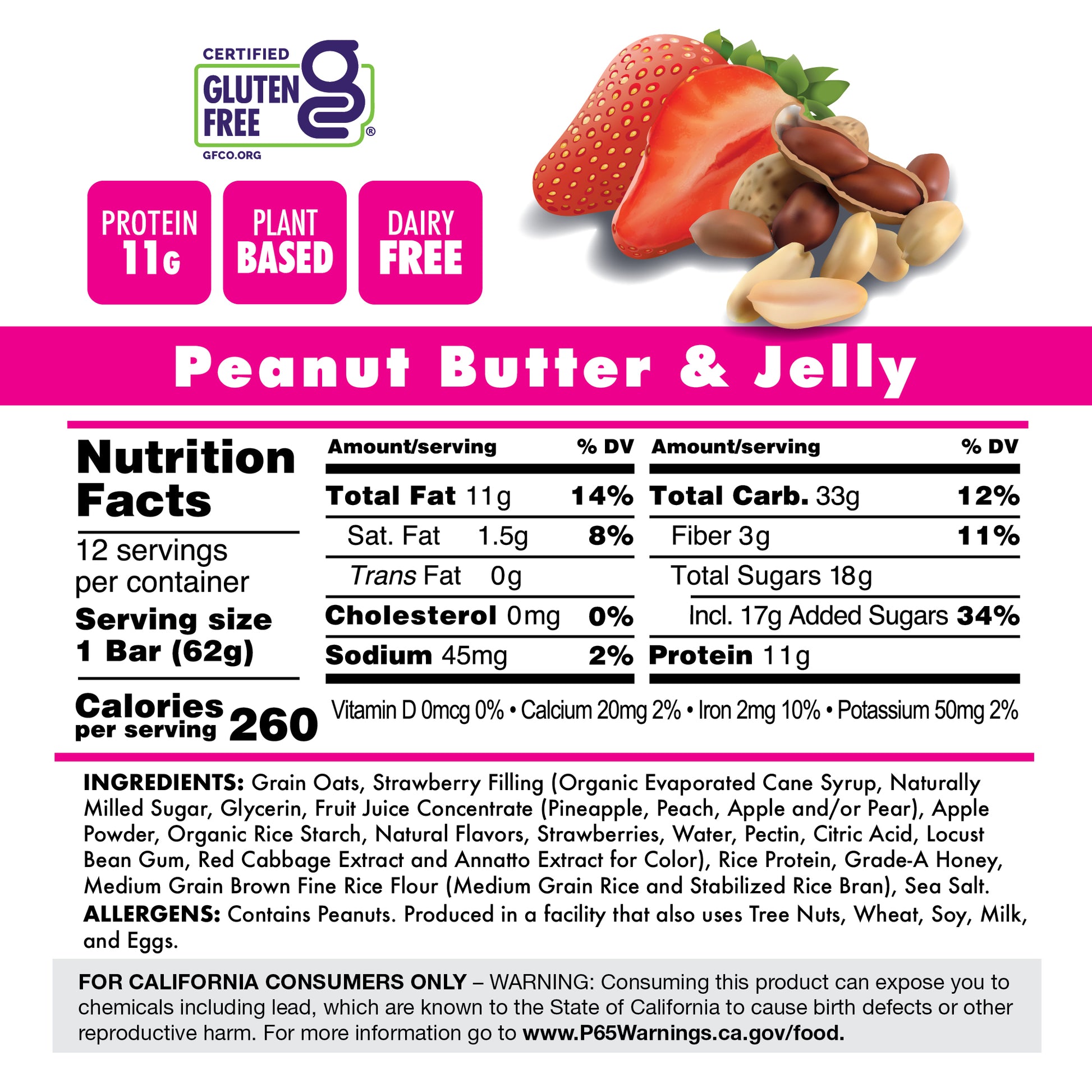 Peanut Butter & Jelly Plant Protein Bar Nutrition Facts