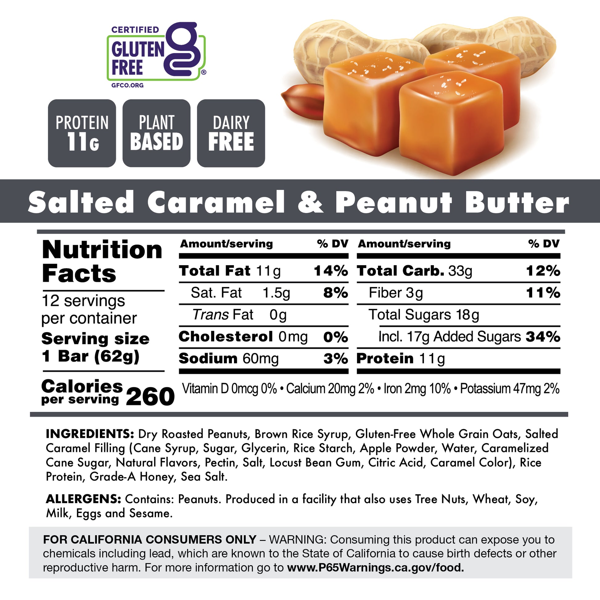 Salted Caramel & Peanut Butter Plant Protein Bar Nutrition Facts