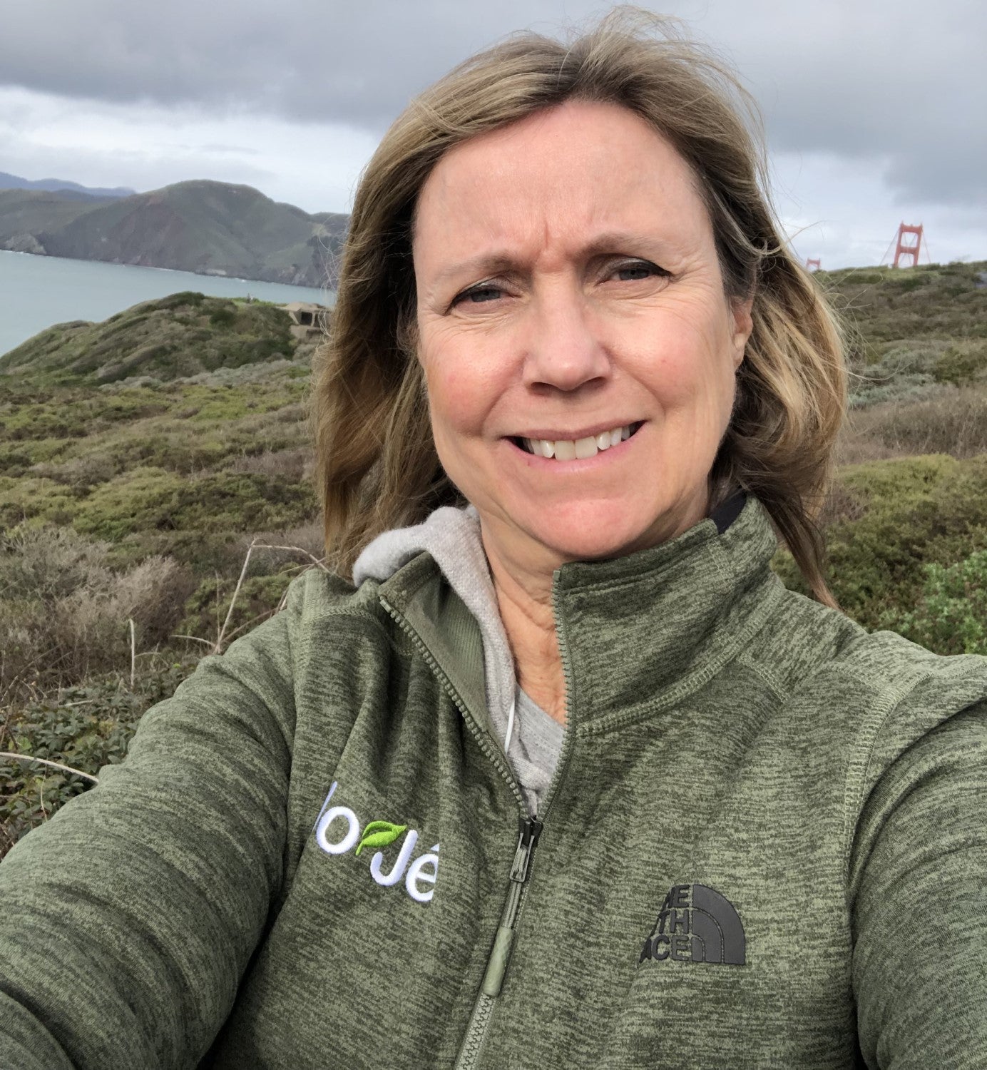 Linda selfie on a hike in the hills near San Francisco.