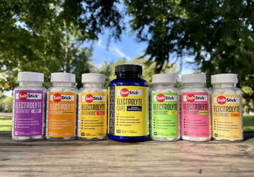 Bottles of SaltStick Electrolyte Caps and FastChews in many flavors.