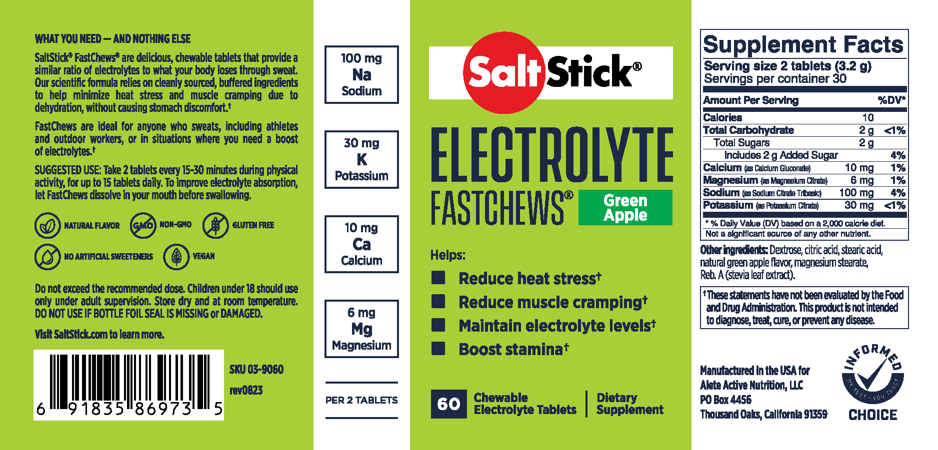 SaltStick Green Apple FastChews Bottle Label