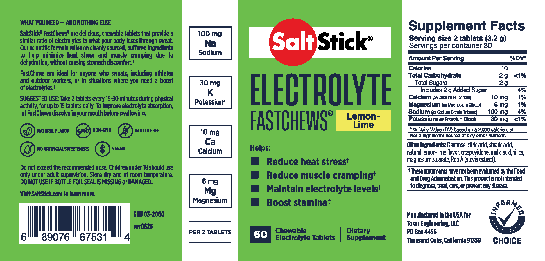 SaltStick FastChews Chewable Electrolyte Tablets Lemon-Lime Label