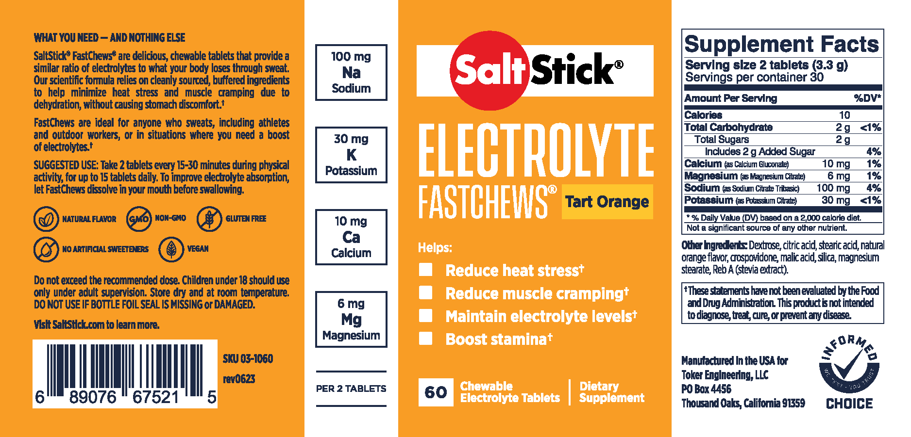 SaltStick FastChews Chewable Electrolyte Tablets Tart Orange Label