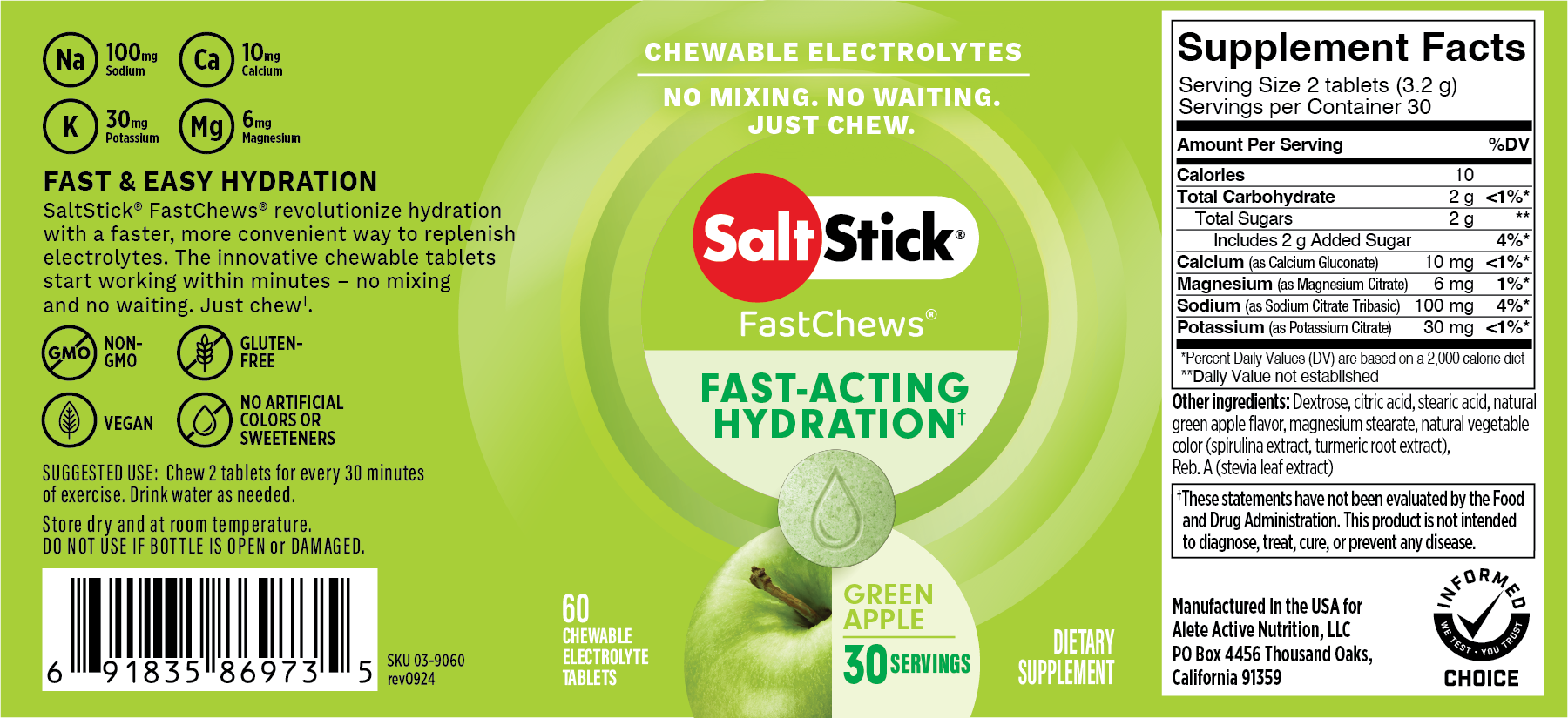 SaltStick Green Apple FastChews Bottle Label