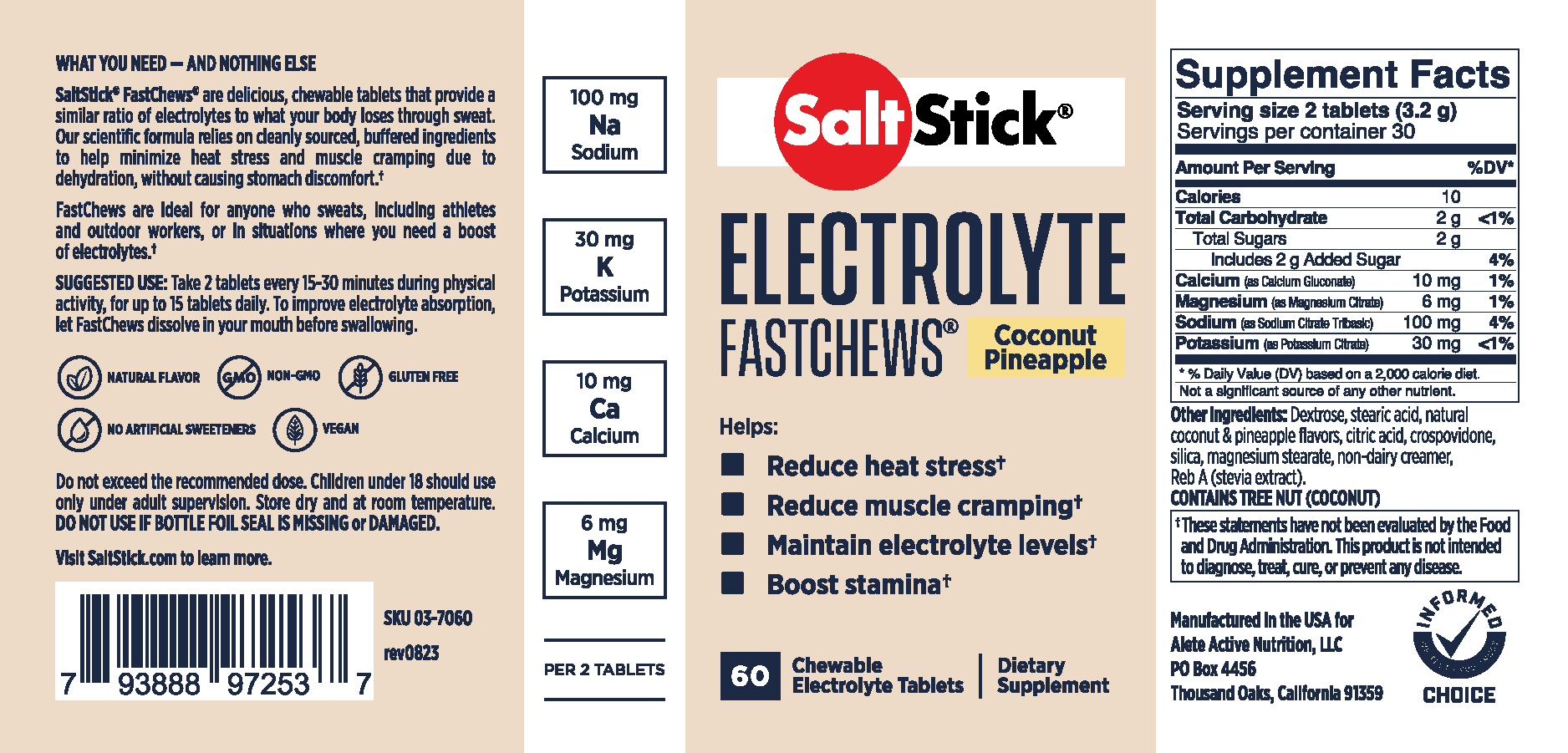 SaltStick FastChews Chewable Electrolyte Tablets Coconut Pineapple Label