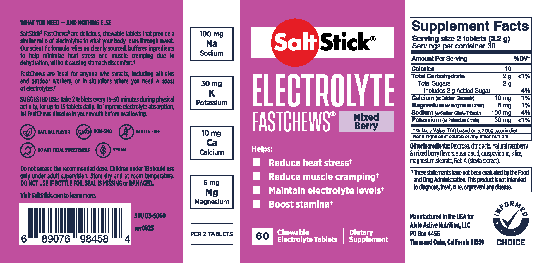 SaltStick FastChews Chewable Electrolyte Tablets Mixed Berry Label