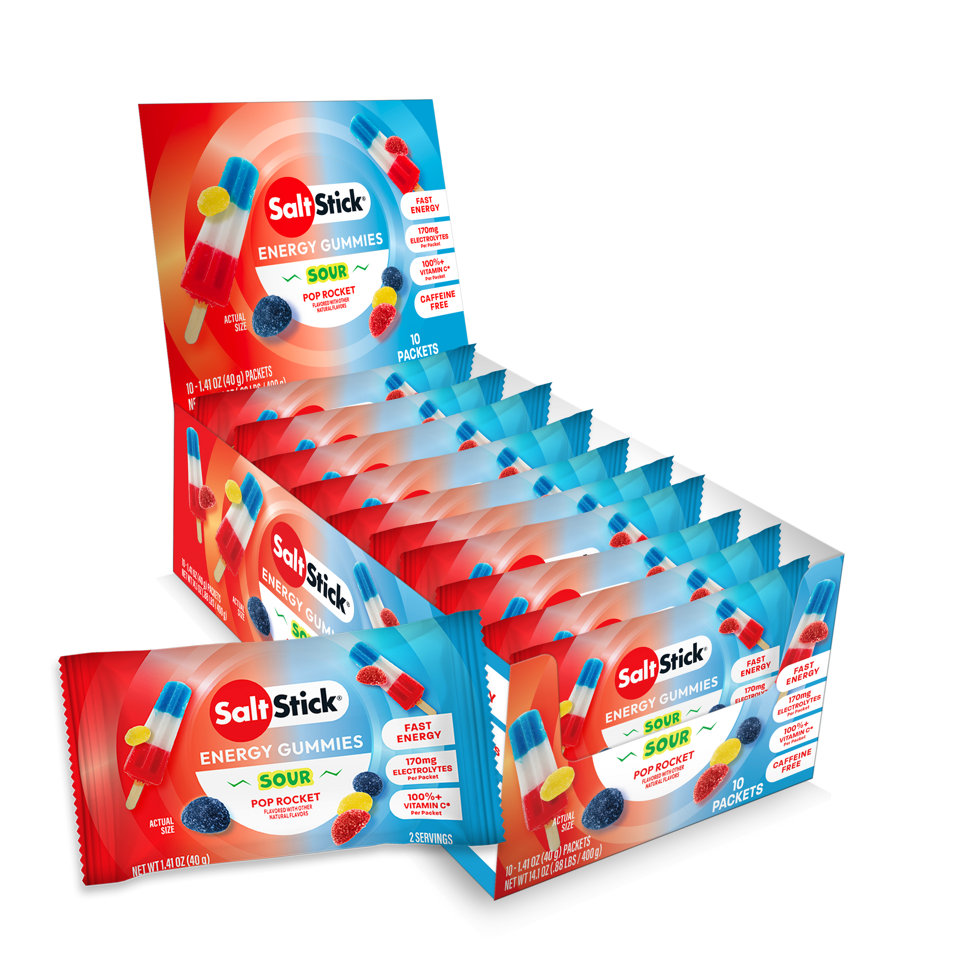 saltstick energy gummies sour pop rocket - open carton