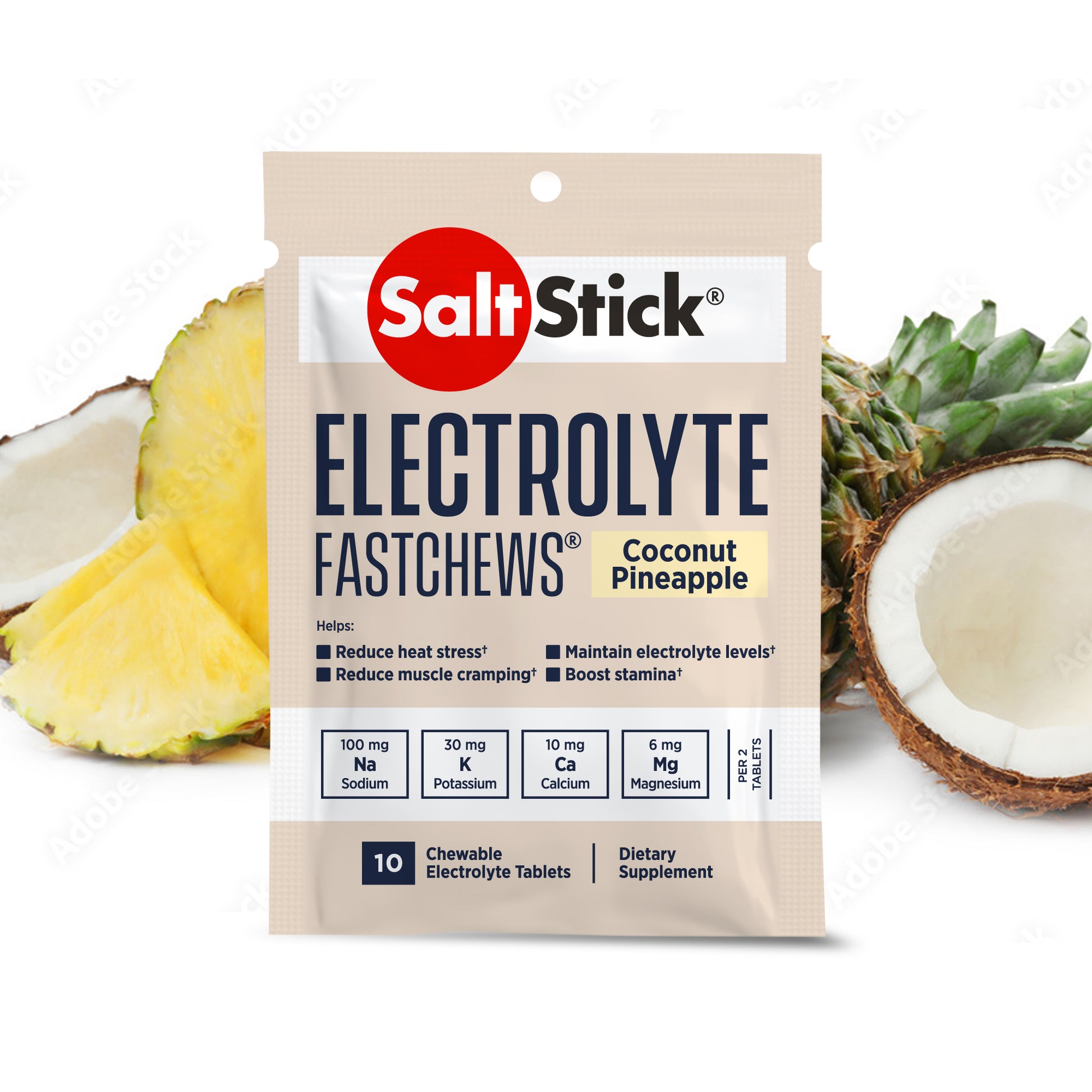 SaltStick FastChews Chewable Electrolyte Tablets Coconut Pineapple Packet of 10