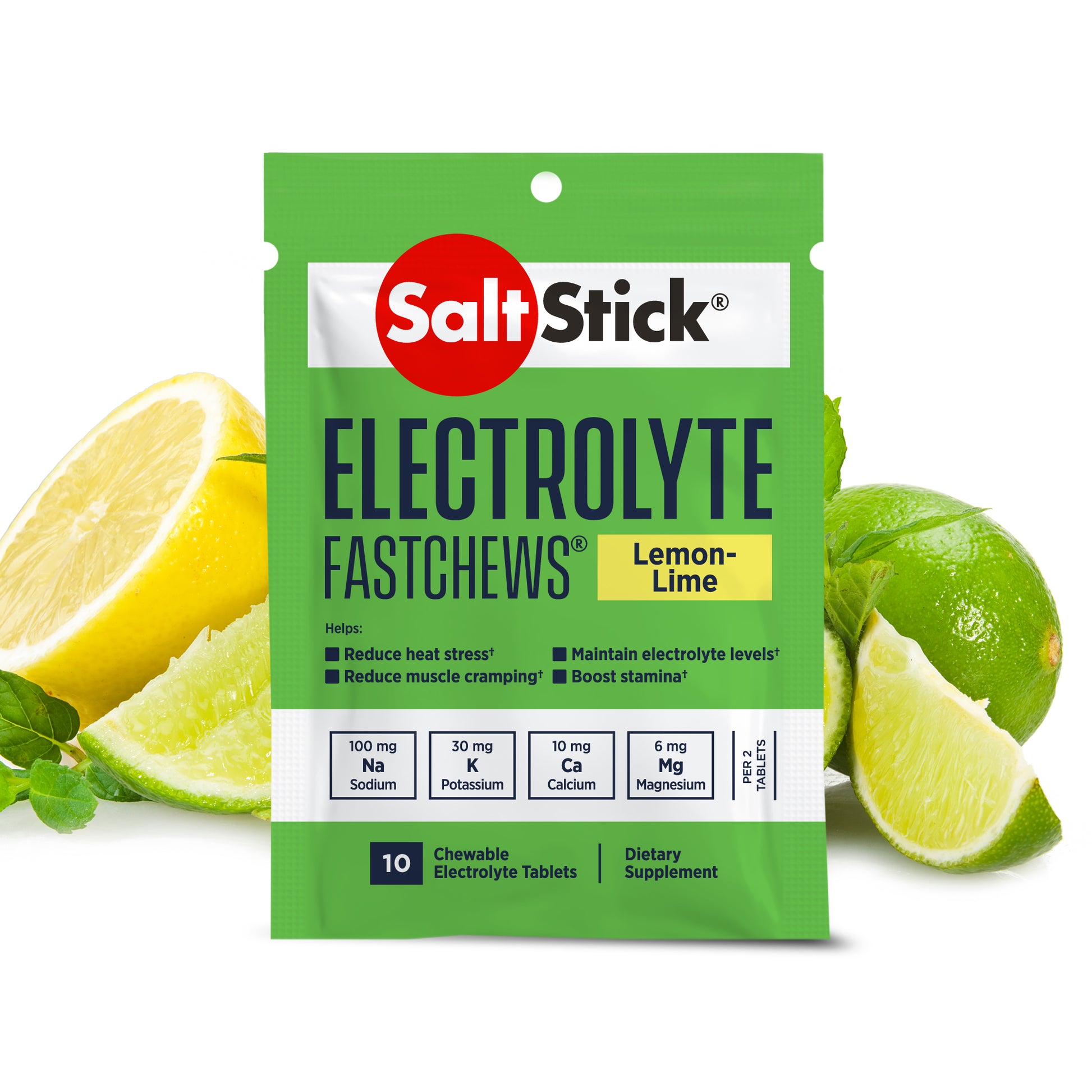SaltStick FastChews Chewable Electrolyte Tablets Lemon-Lime Packet of 10