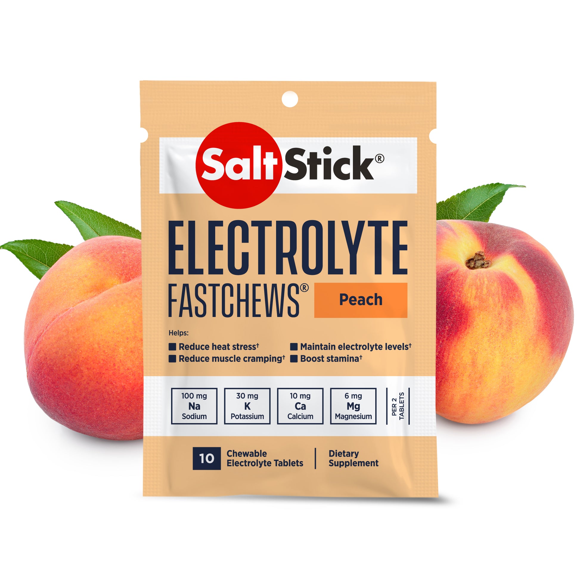 SaltStick FastChews Chewable Electrolyte Tablets Peach Packet of 10
