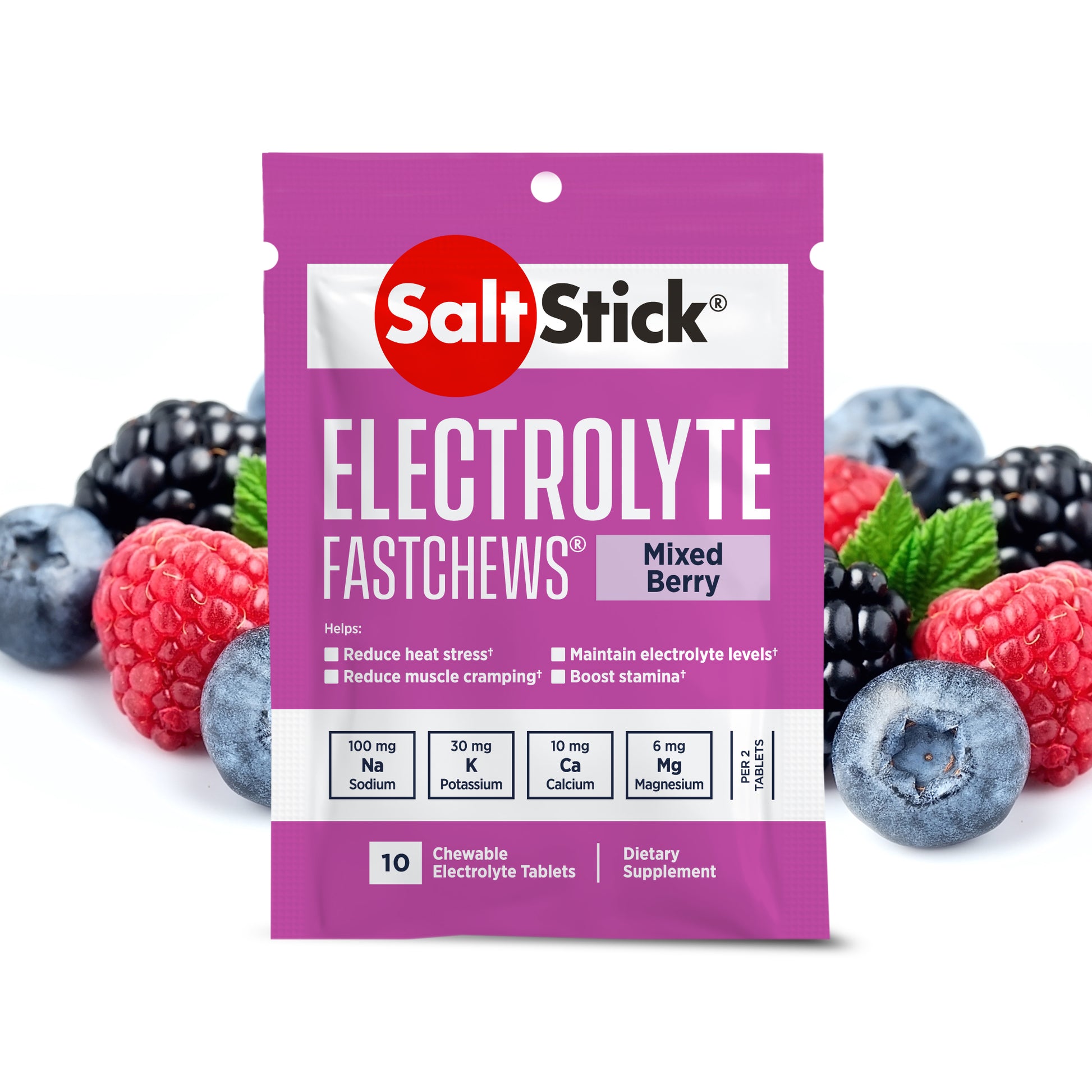 SaltStick FastChews Chewable Electrolyte Tablets Mixed Berry Packet of 10