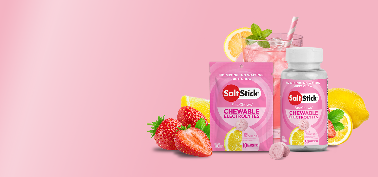 Bottle and packet of Pink Lemonade FastChews