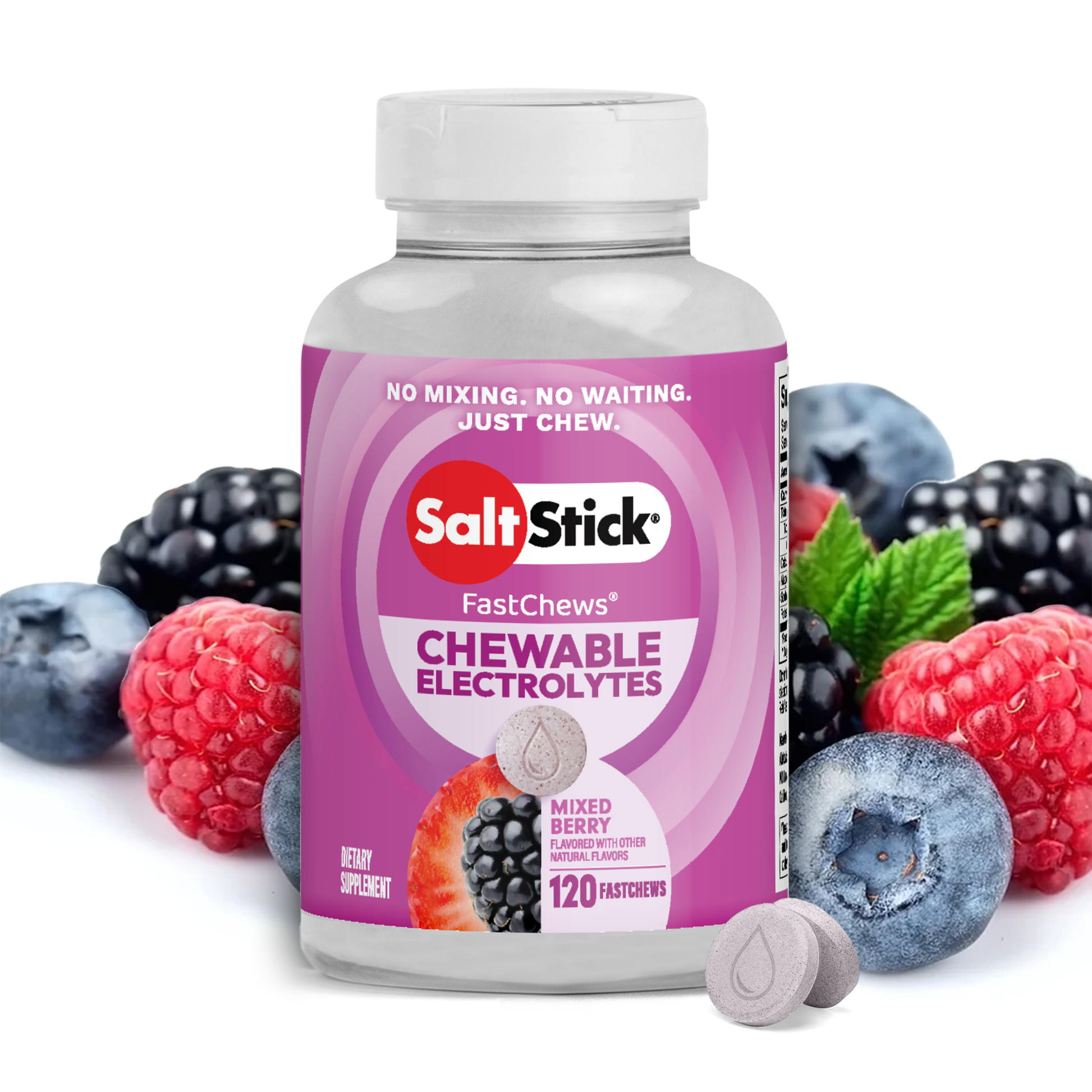 SaltStick FastChews Chewable Electrolyte Tablets Mixed Berry Bottle of 120