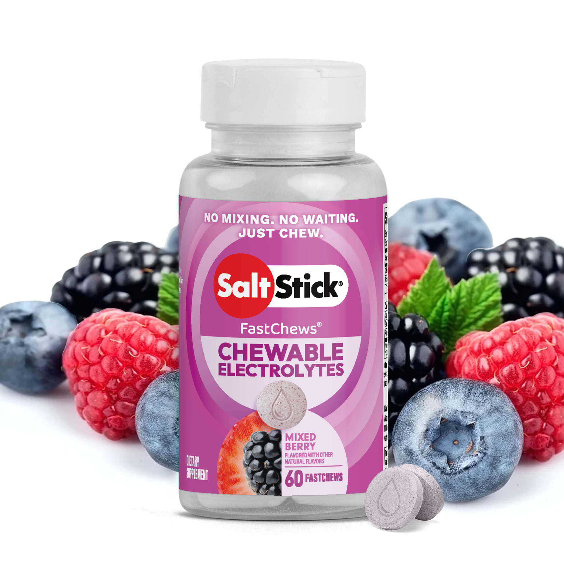 SaltStick FastChews Chewable Electrolyte Tablets Mixed Berry Bottle of 60
