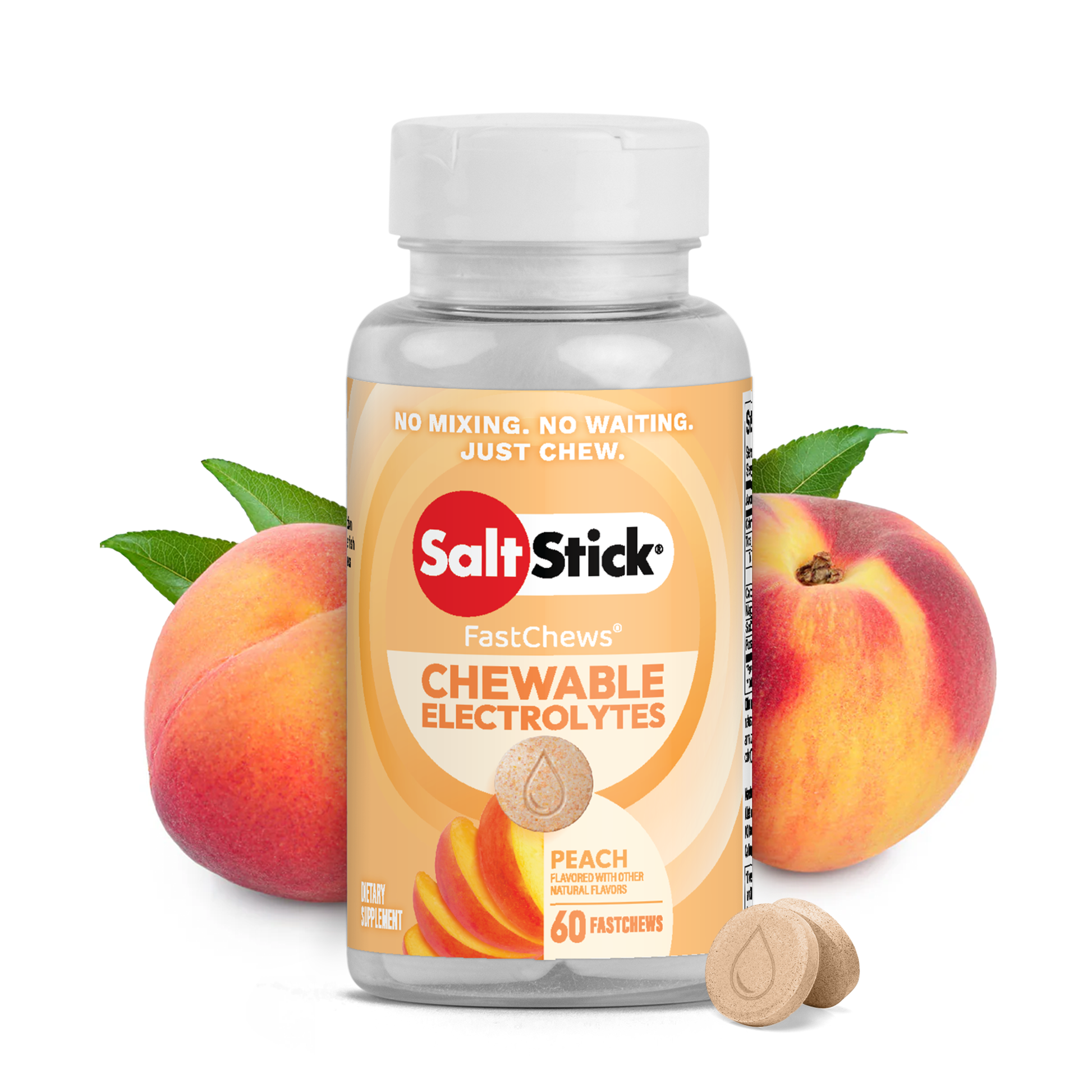 SaltStick FastChews Chewable Electrolyte Tablets Peach Bottle of 60