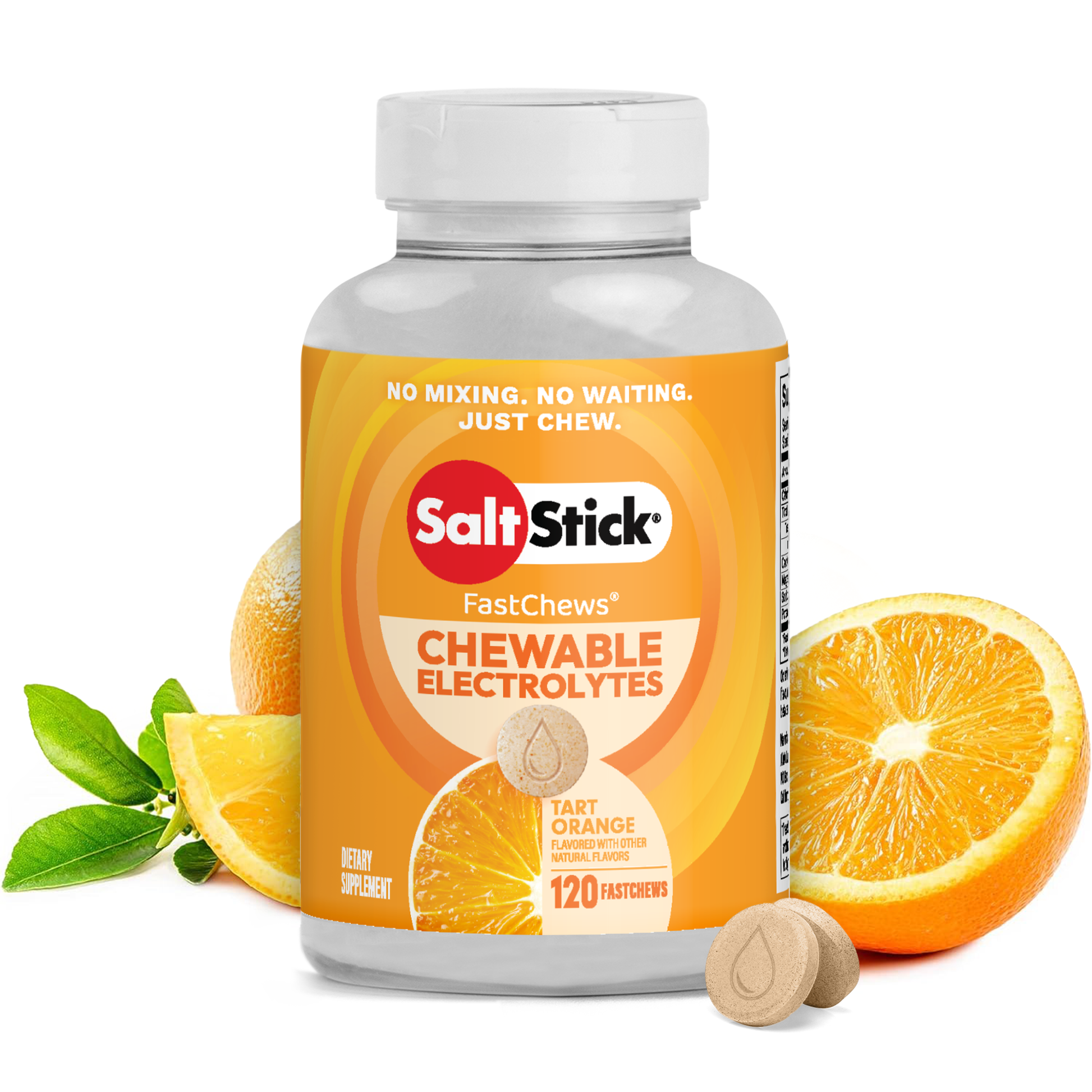 SaltStick FastChews Chewable Electrolyte Tablets Tart Orange Bottle of 120